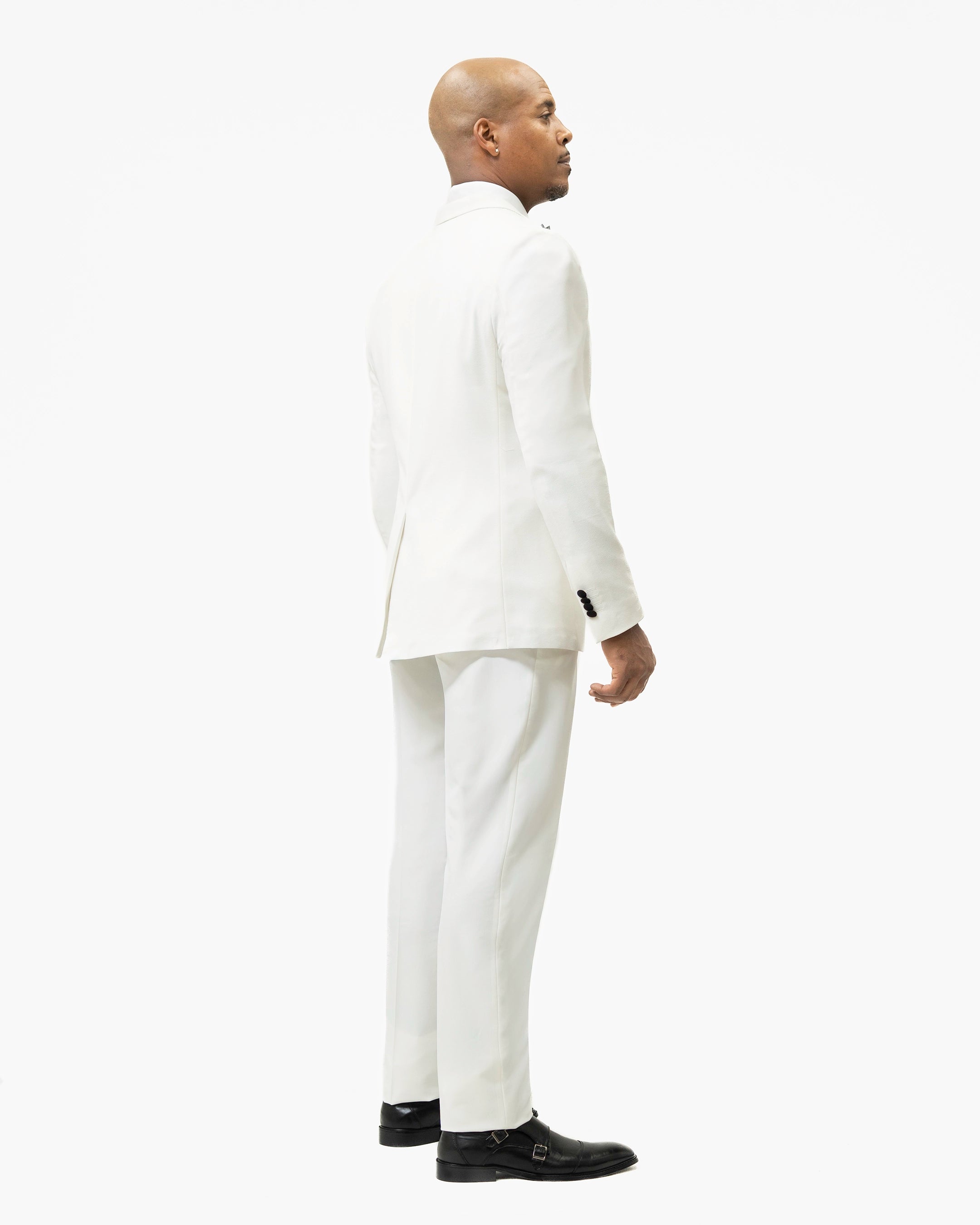 White 3-Piece Tailored-Fit Tuxedo with Glitter Peak Lapels