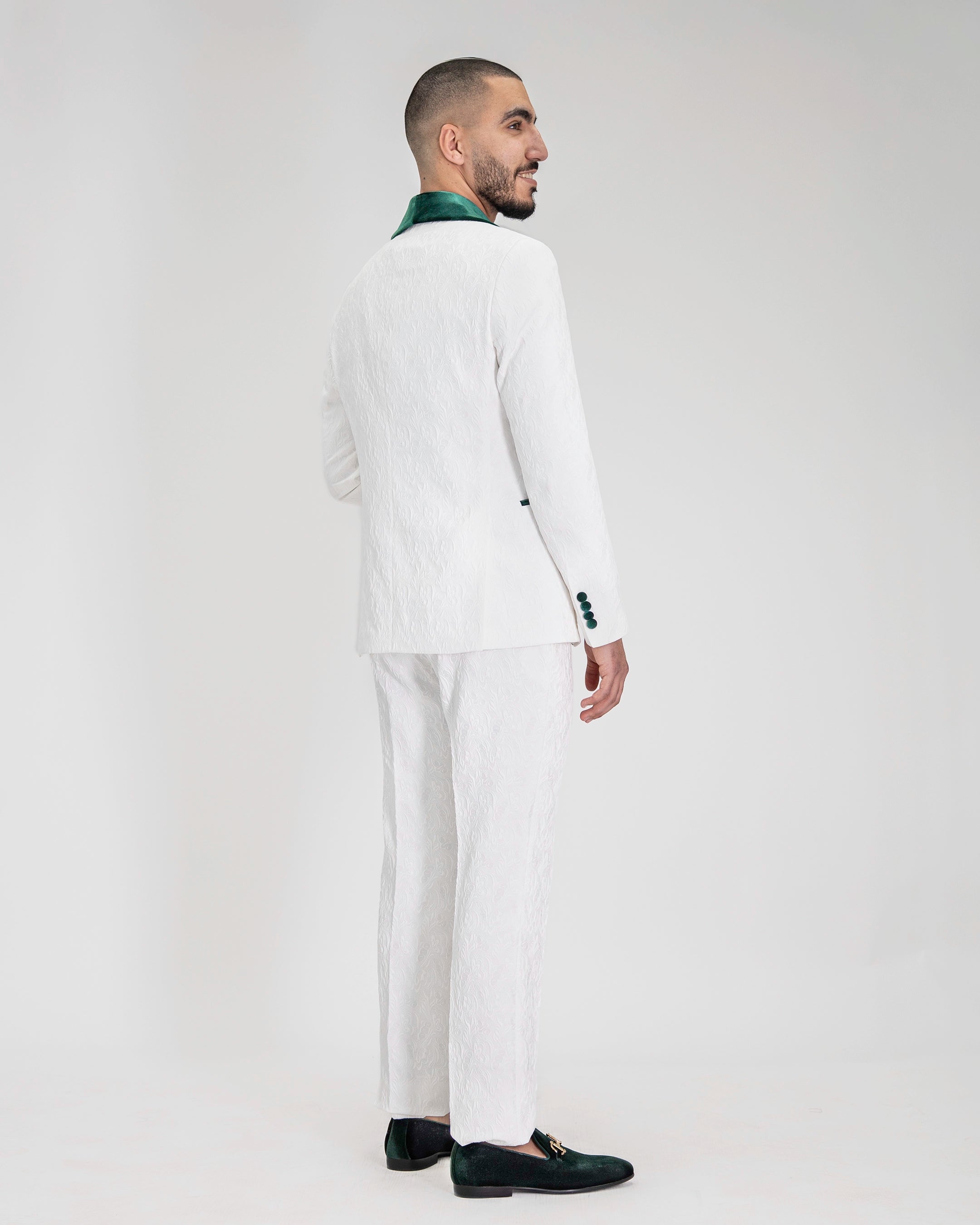 Gianni | White with Green Velvet Lapel 3-Piece Tailored-Fit Tuxedo