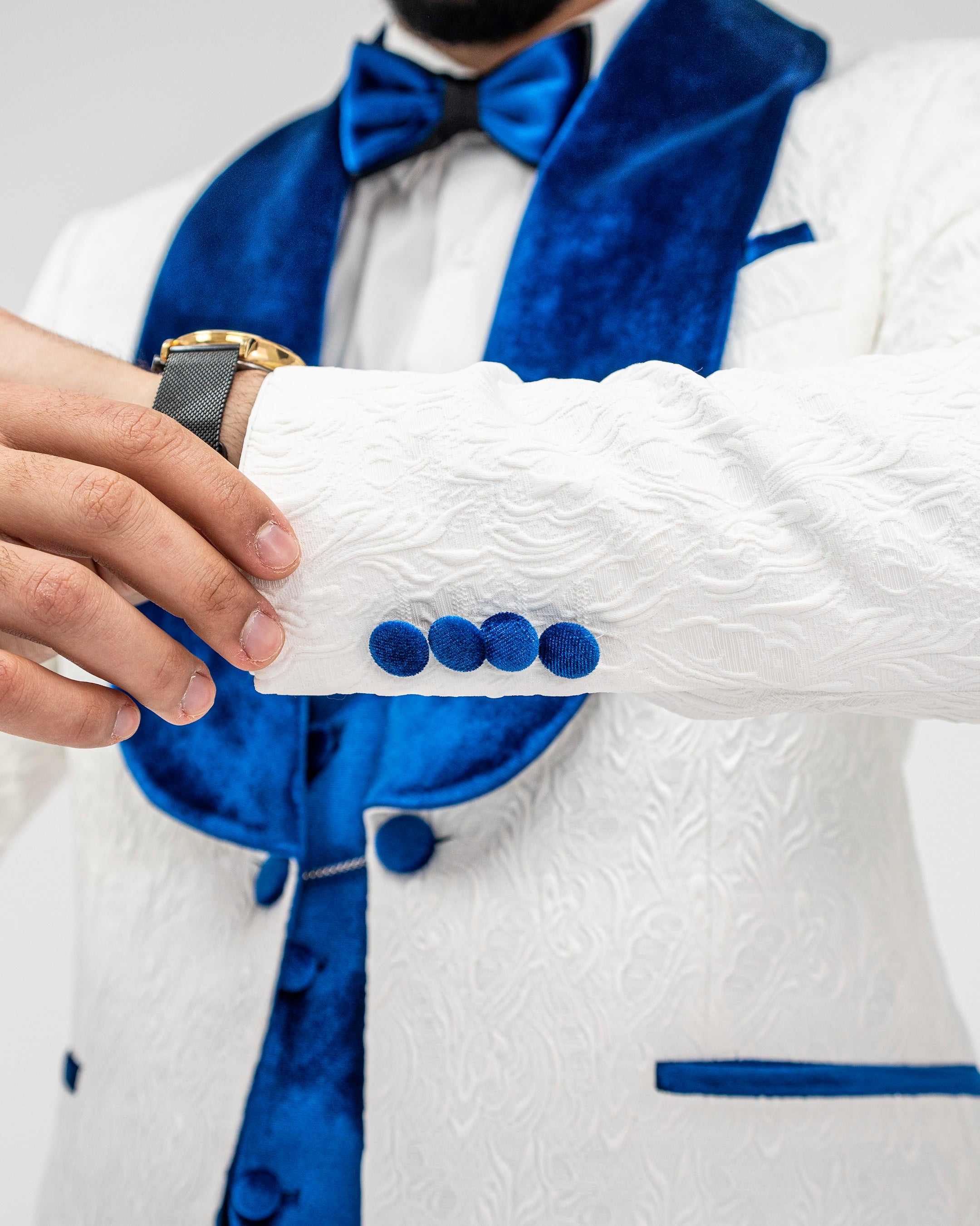 Gianni | White with Royal Blue Velvet Lapel 3-Piece Tailored-Fit Tuxedo