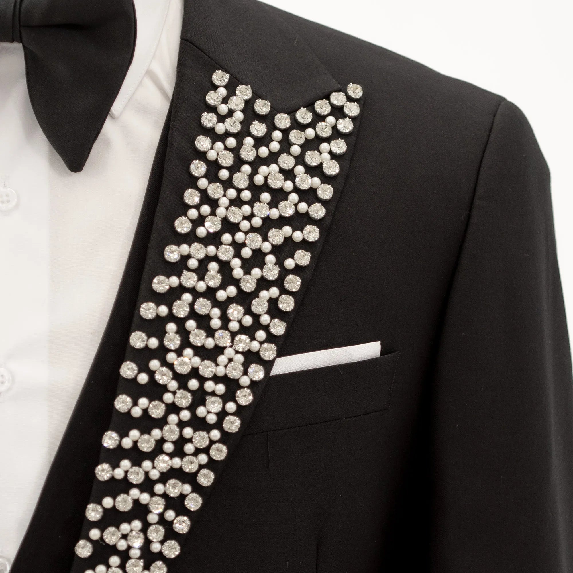 Black 3-Piece Slim-Fit Tuxedo with Silver Rhinestones