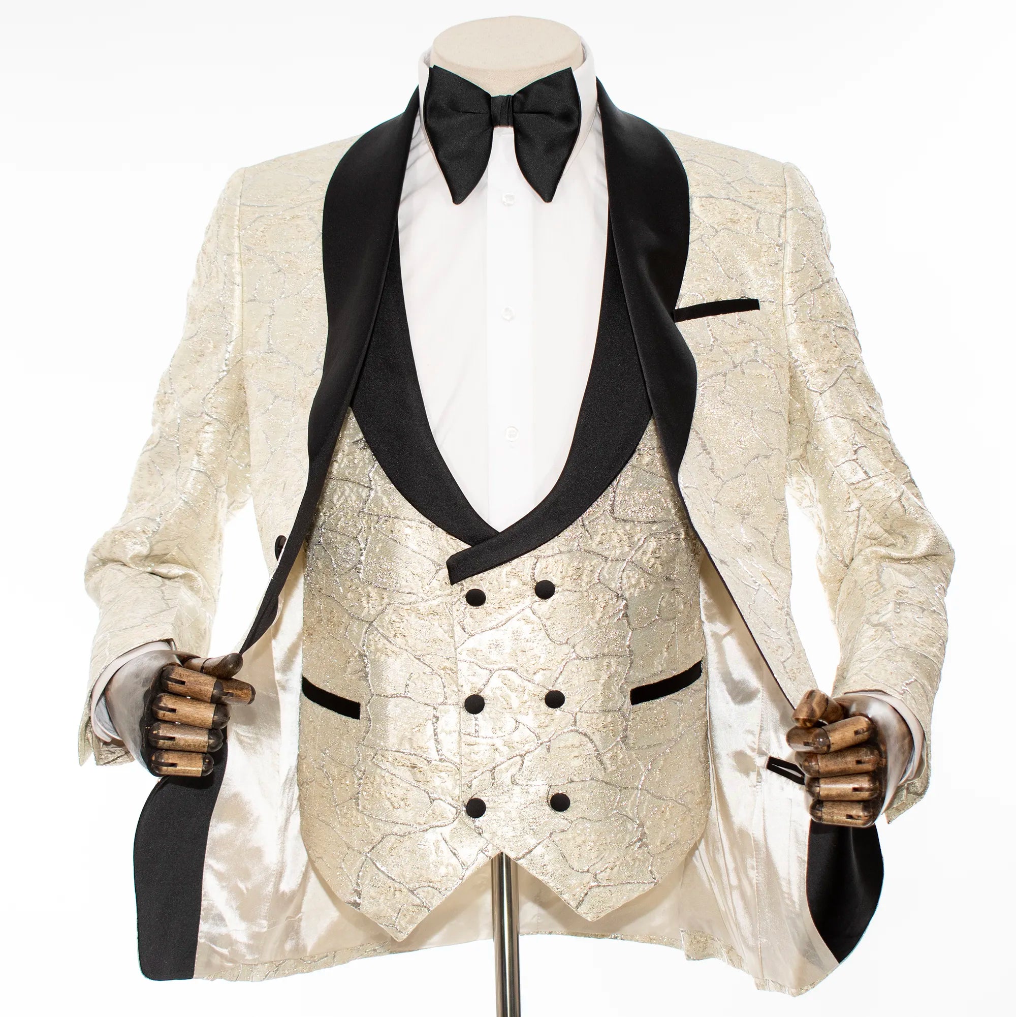 Beige Marbled Metallic 3-Piece Tailored-Fit Tuxedo