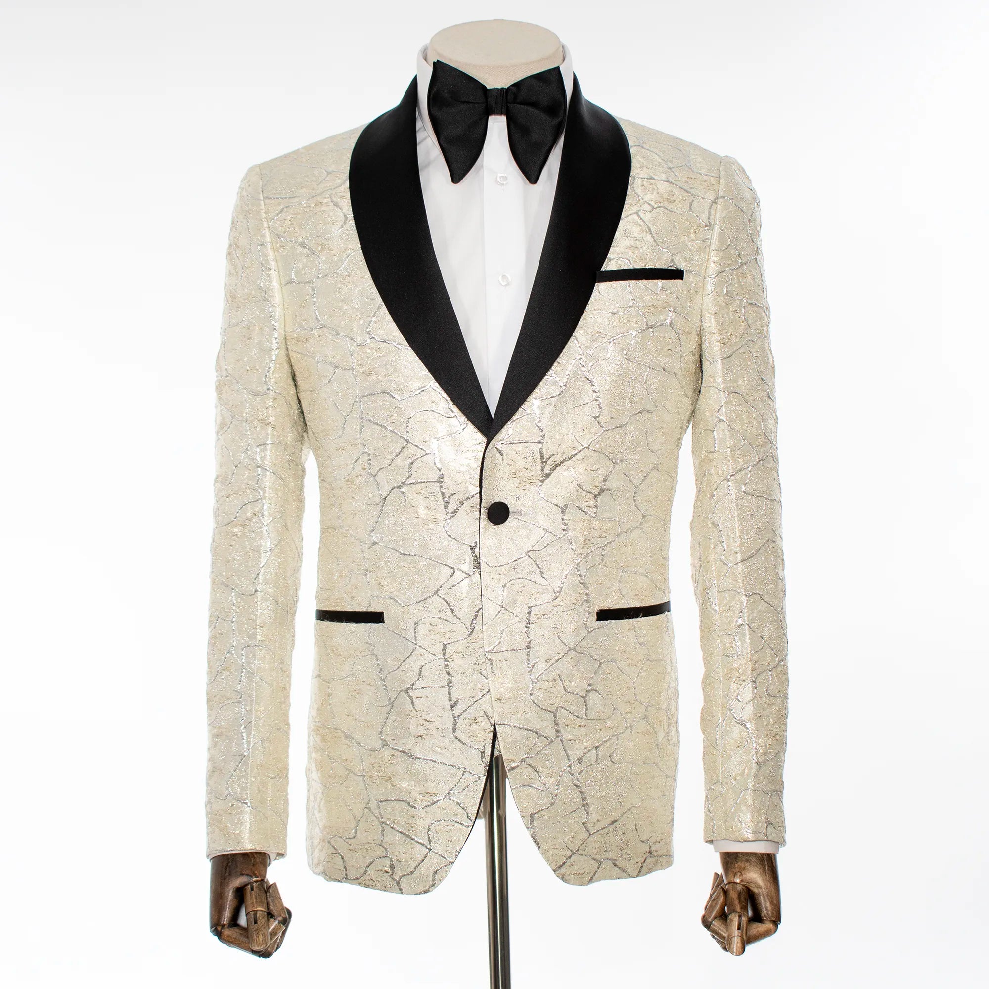 Beige Marbled Metallic 3-Piece Tailored-Fit Tuxedo