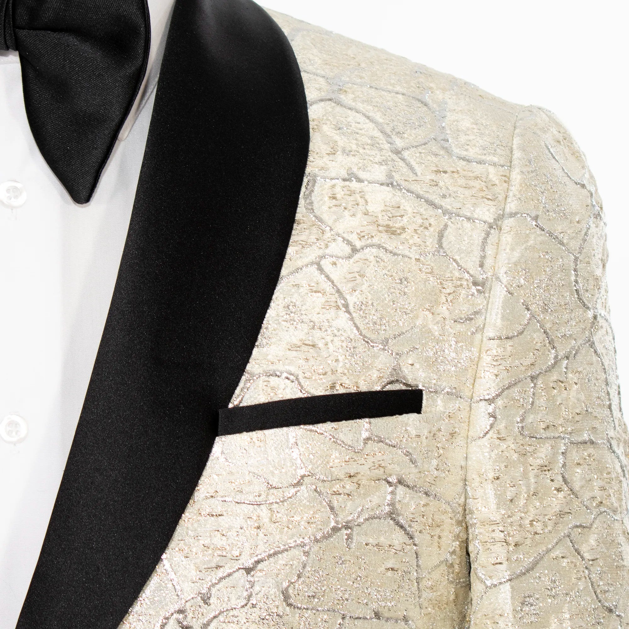 Beige Marbled Metallic 3-Piece Tailored-Fit Tuxedo