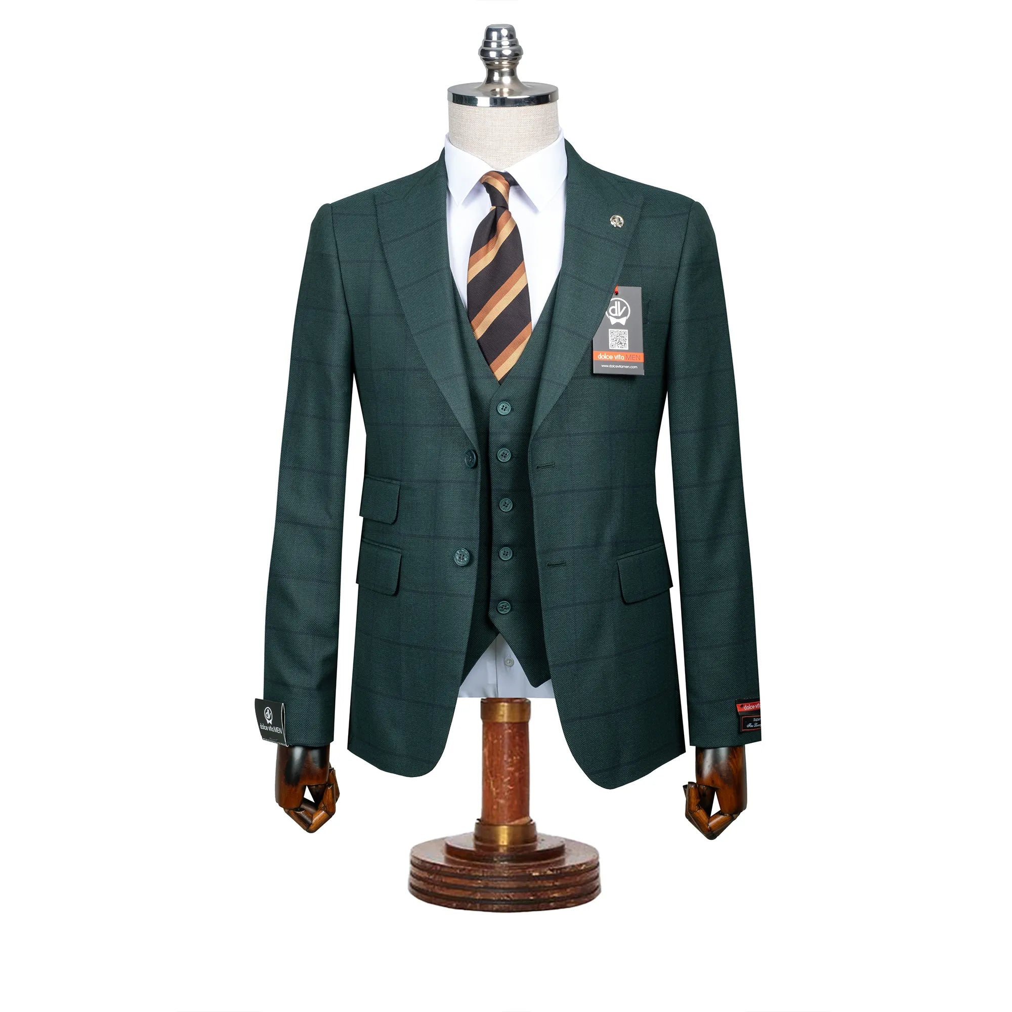 Roland | Dark Green Windowpane 3-Piece Tailored-Fit Suit