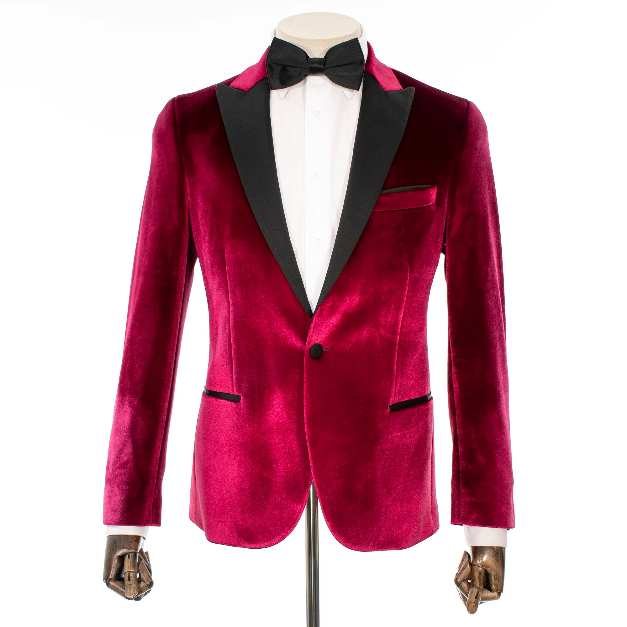 Burgundy Slim-Fit Velvet Tuxedo Jacket