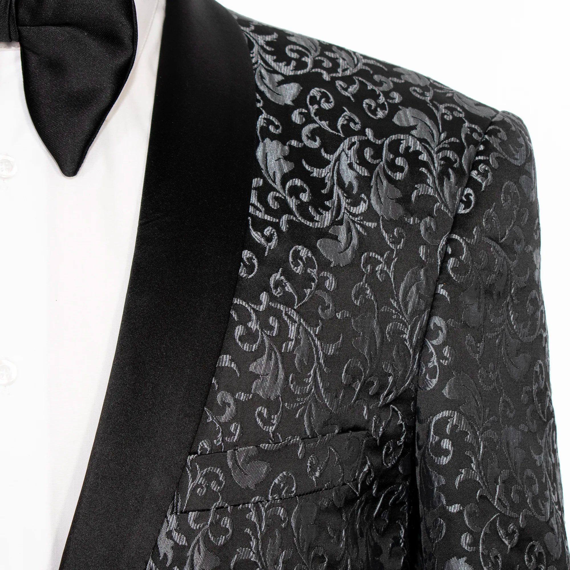 Black with Woven Gray Filigree Slim-Fit Jacket