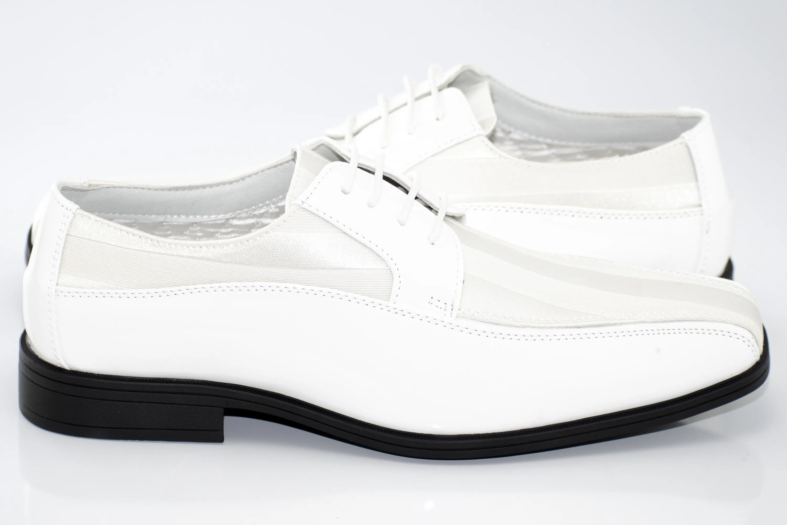 White Striped Satin Derby Lace Dress Shoe