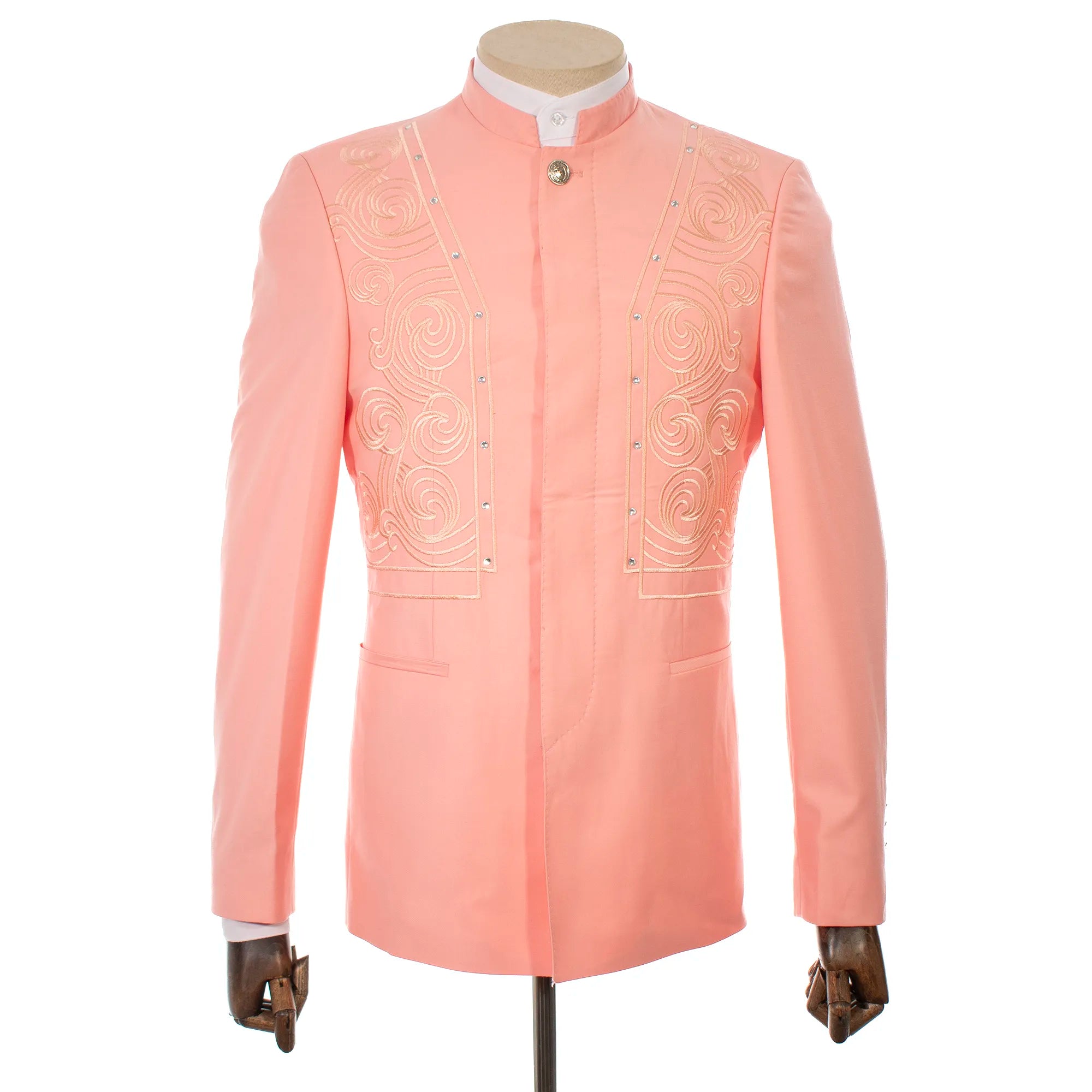 Men's Coral Embroidered 2-Piece Slim-Fit Suit with Mandarin Collar