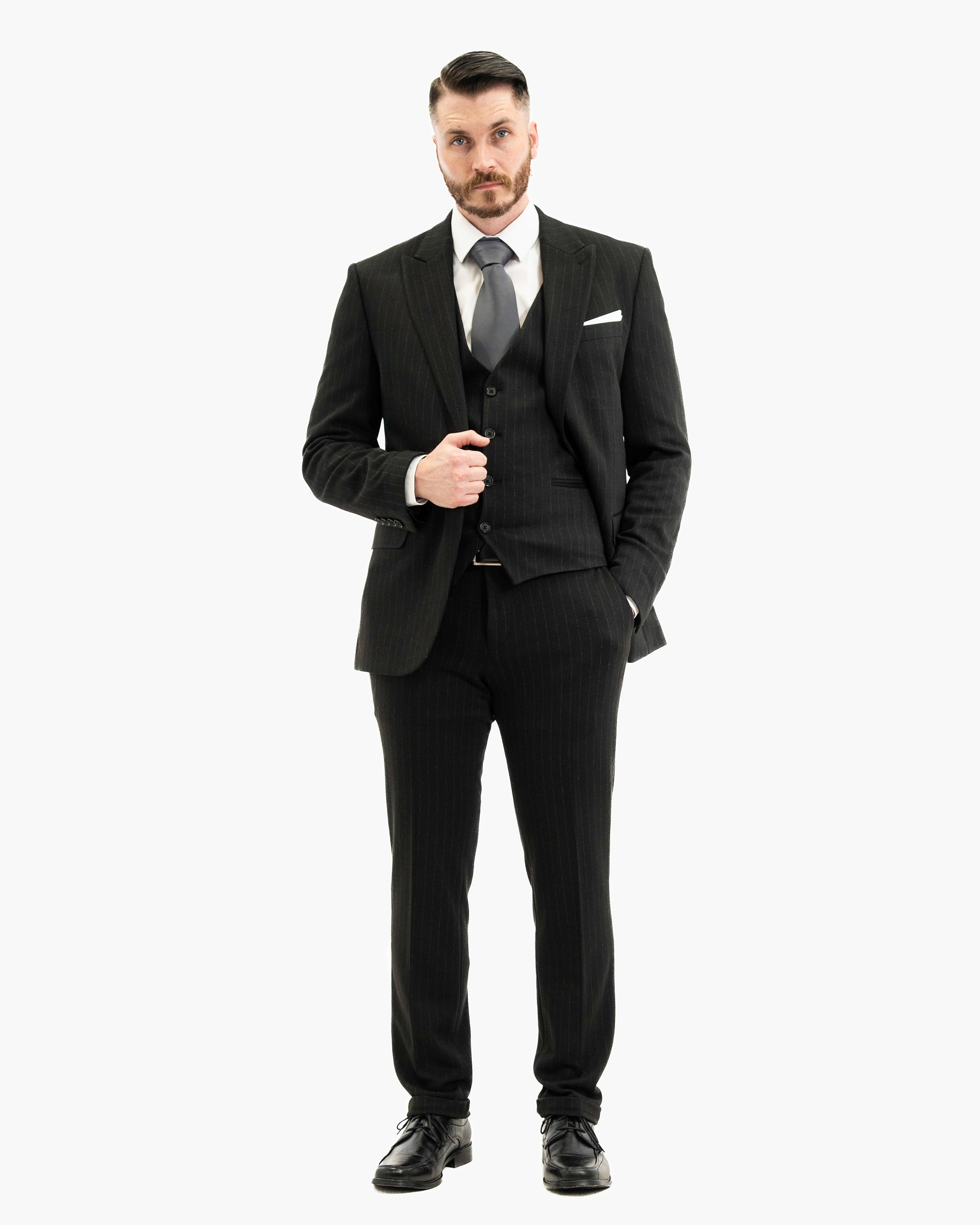 Black Pinstripe 3-Piece Tailored-Fit Suit