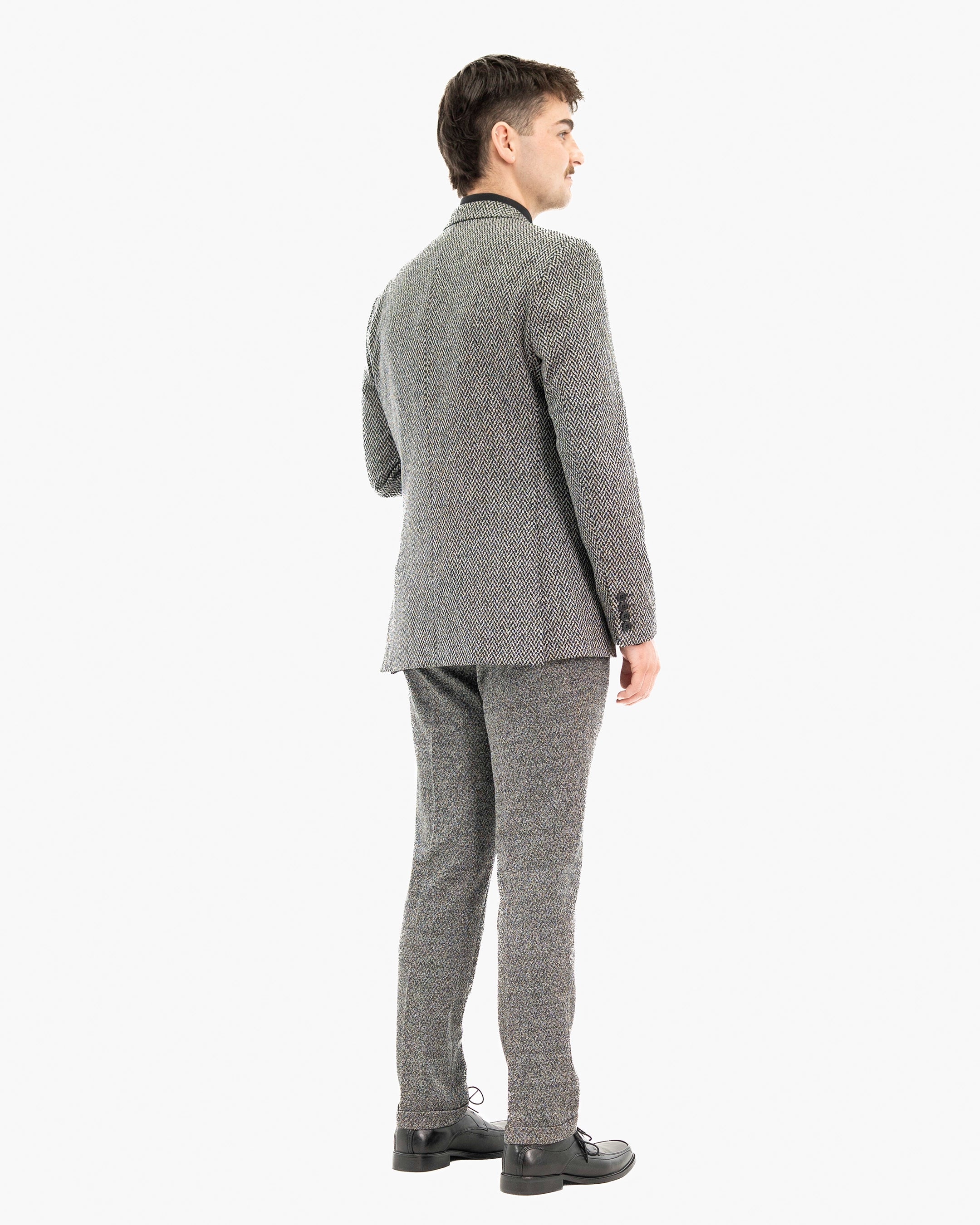 Knit Herringbone Tailored-Fit Suit with Peak Lapels