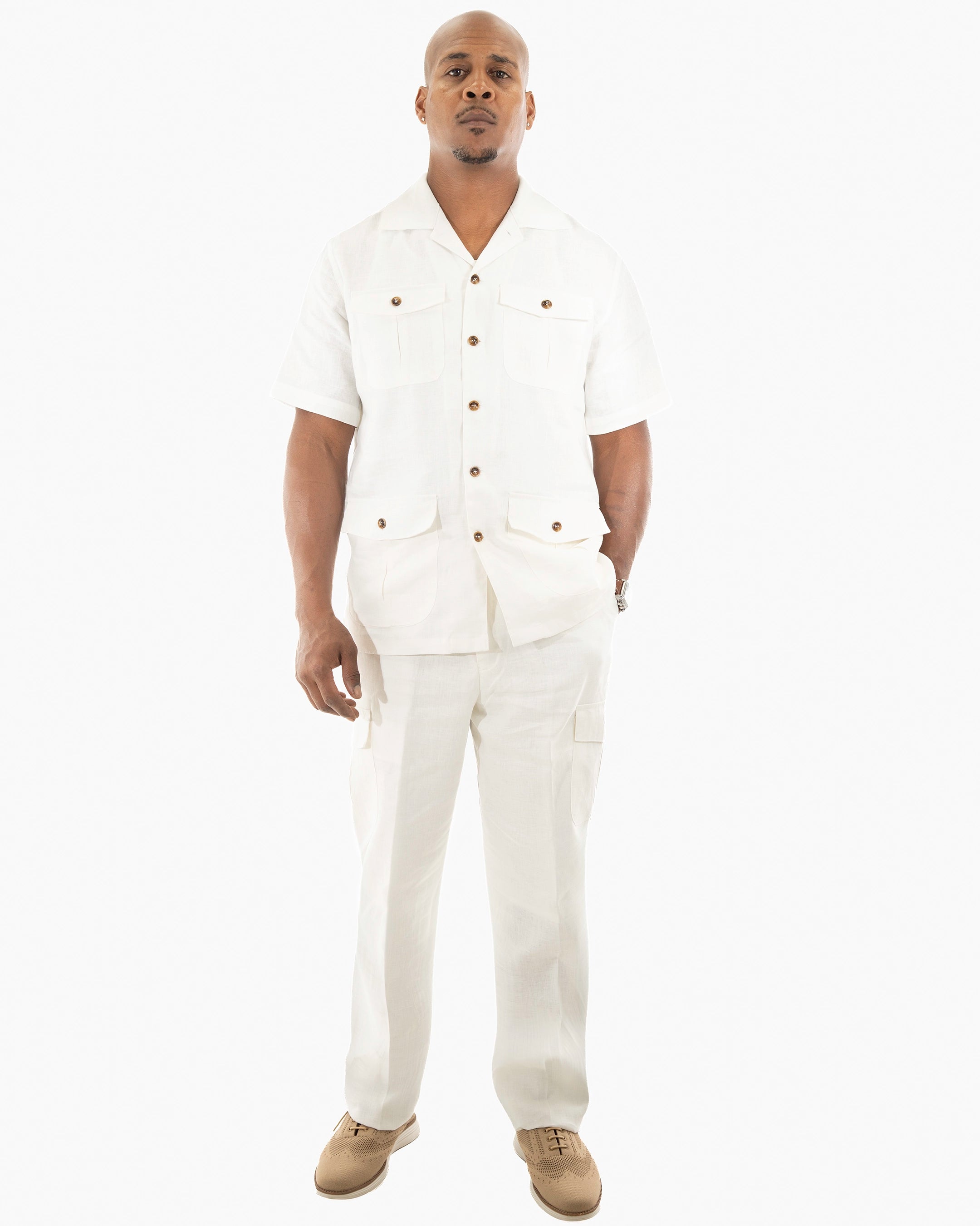 White Tailored-Fit Linen Pants