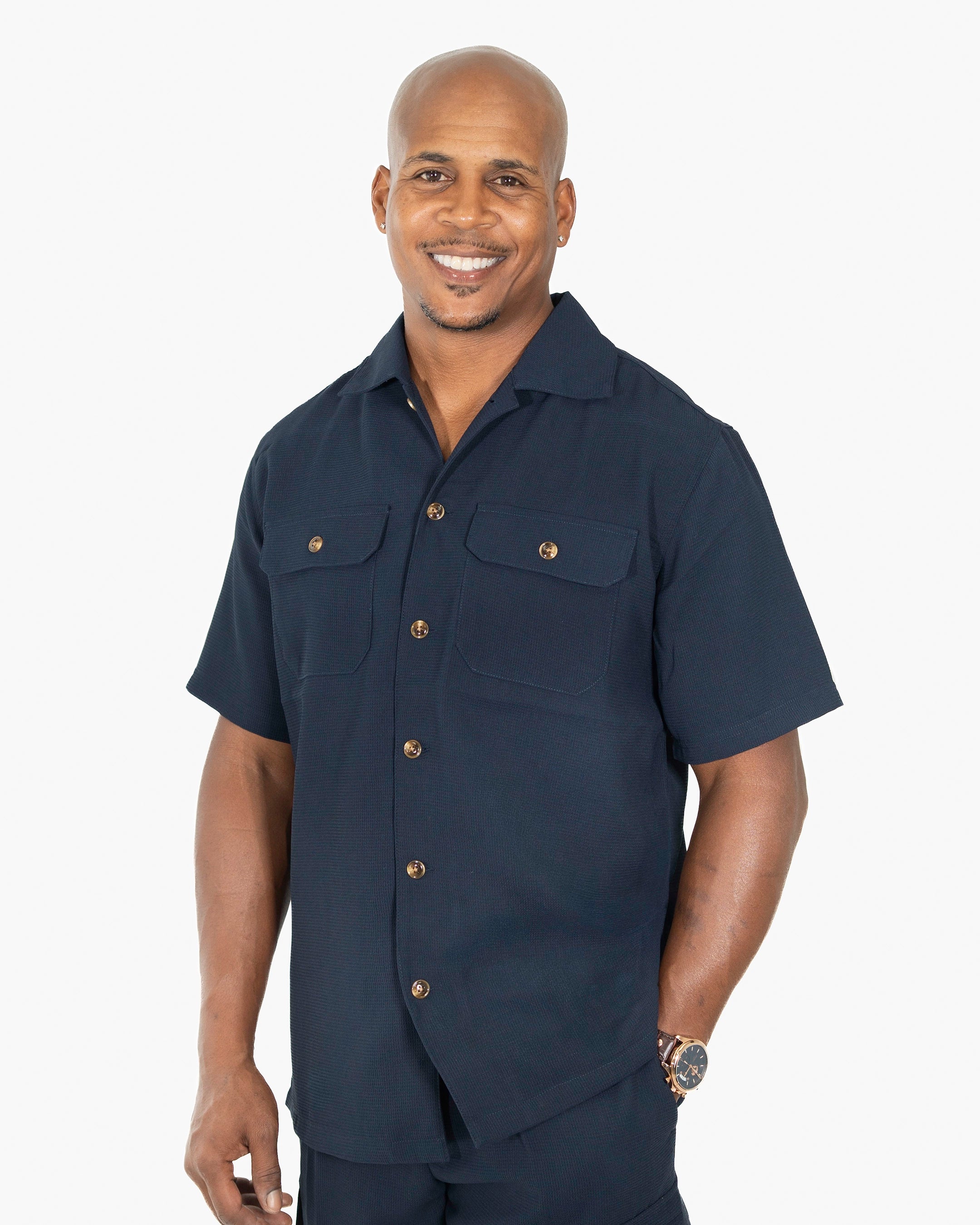 Navy Blue Tailored-Fit Linen Textured Shirt