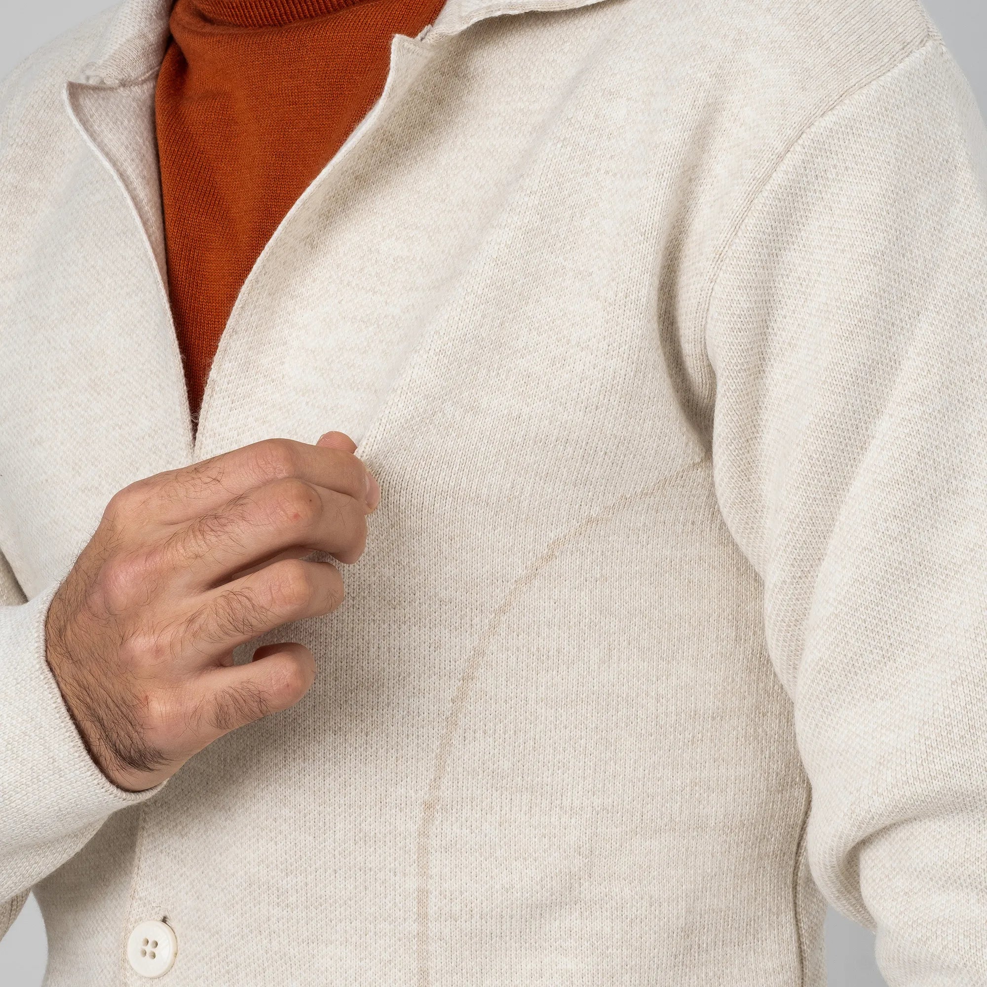 Beige Button-Up High Collar Tailored-Fit Cardigan