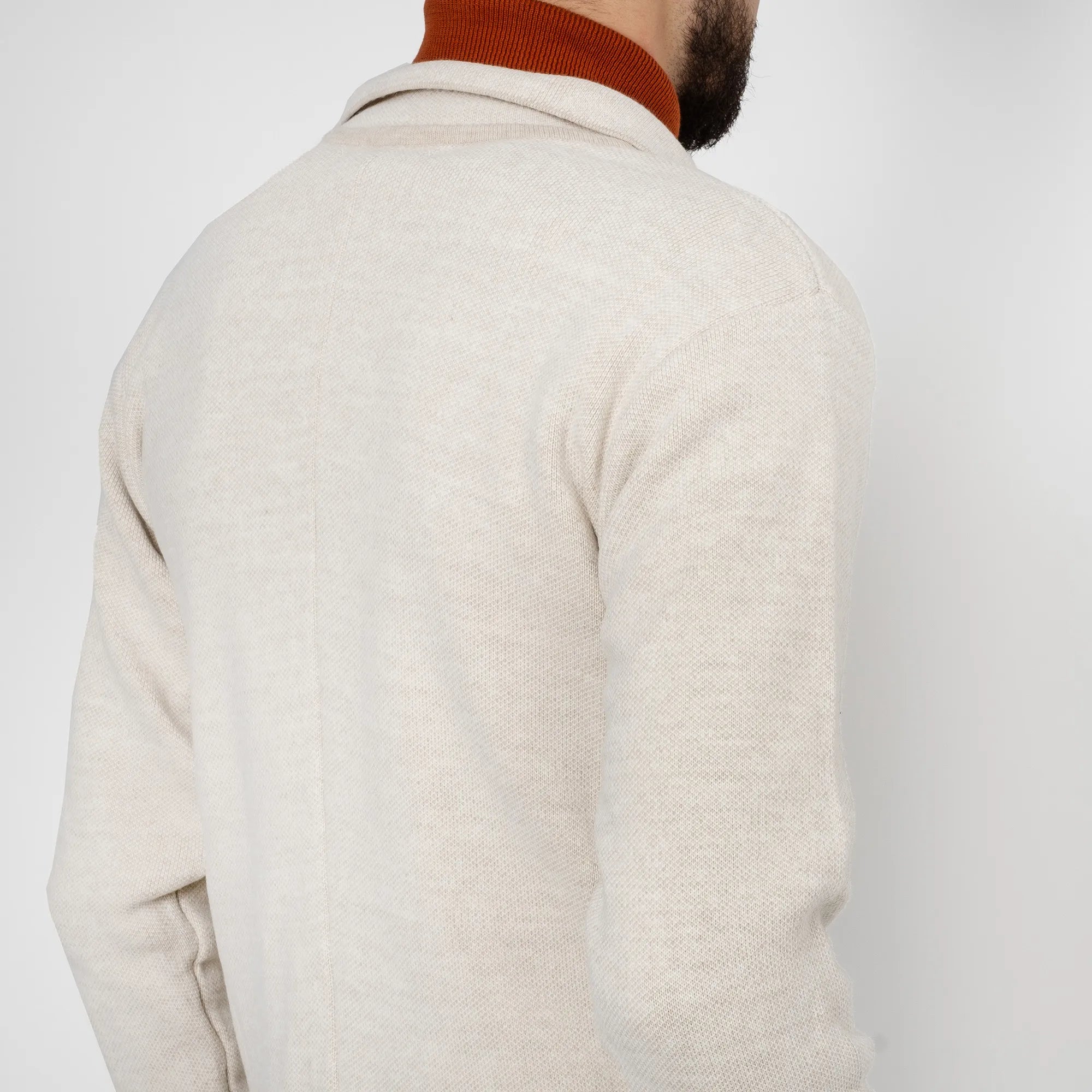 Beige Button-Up High Collar Tailored-Fit Cardigan