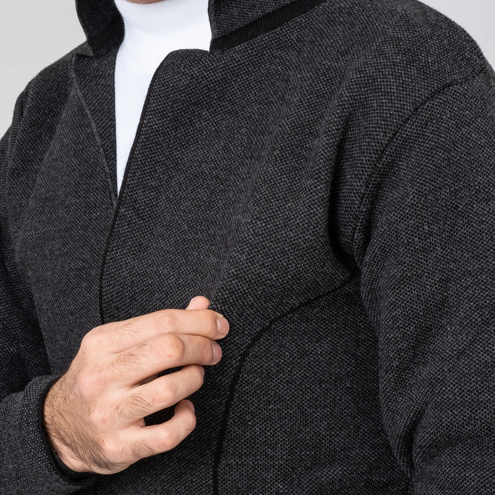Charcoal Gray Button-Up High Collar Tailored-Fit Cardigan