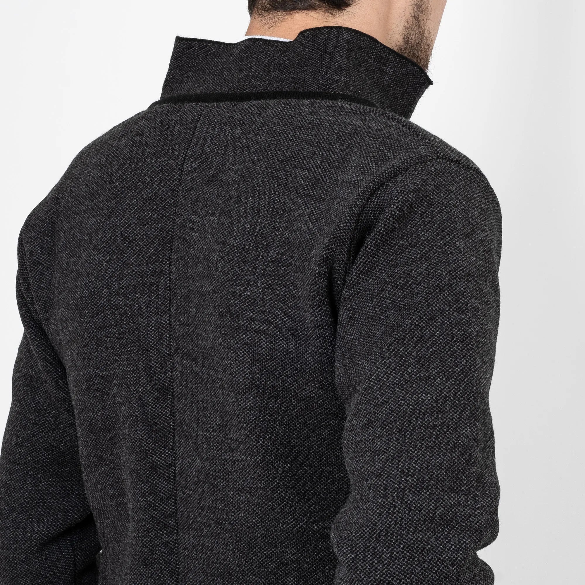 Charcoal Gray Button-Up High Collar Tailored-Fit Cardigan
