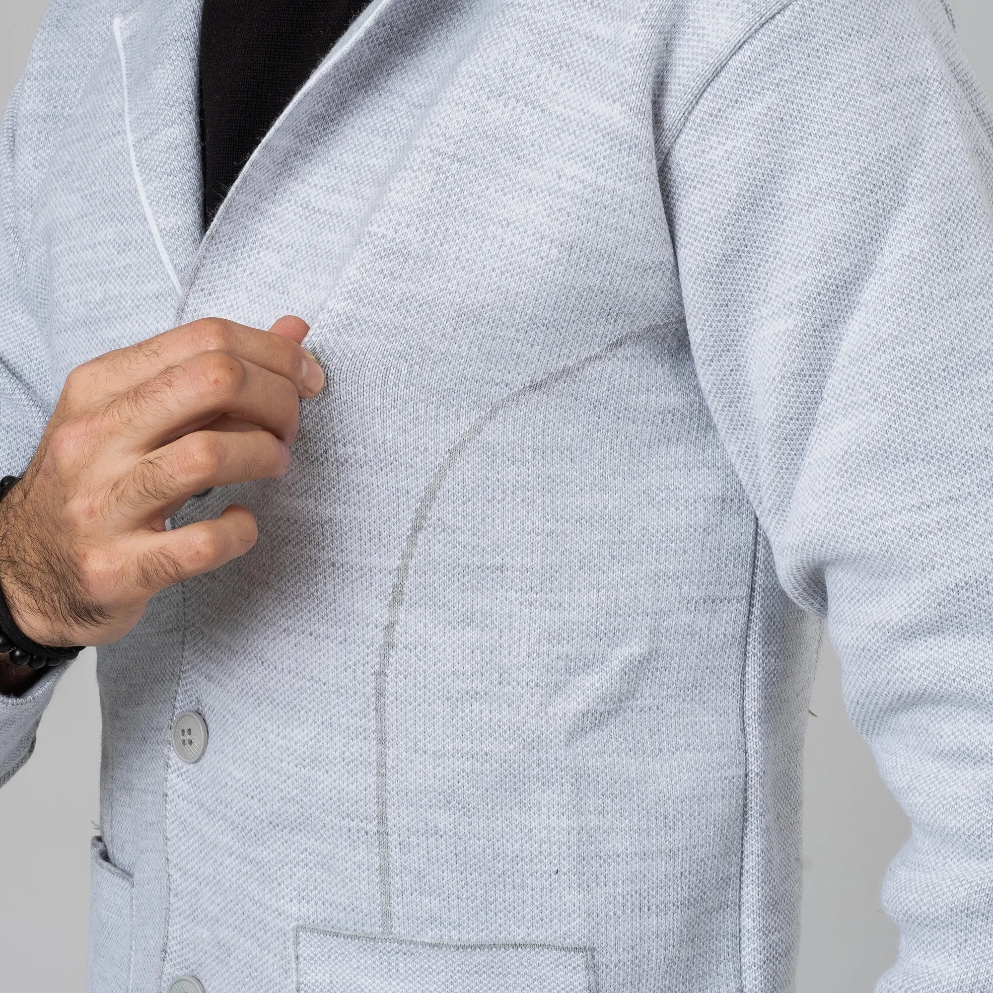Ash Gray Button-Up High Collar Tailored-Fit Cardigan