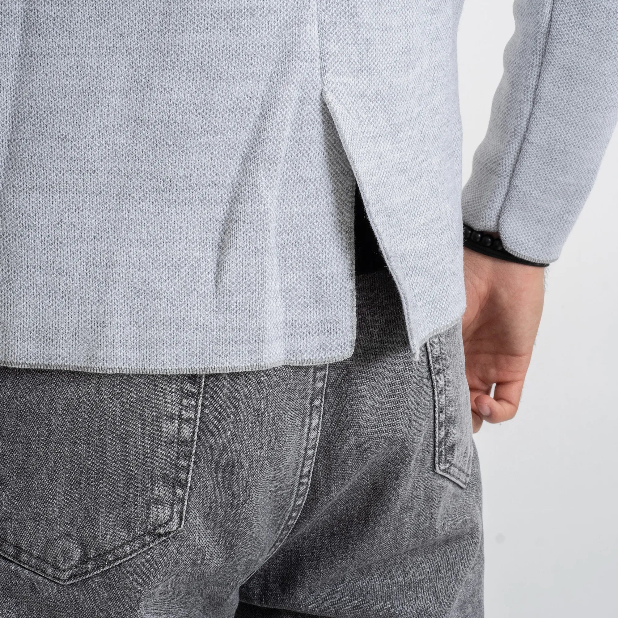 Ash Gray Button-Up High Collar Tailored-Fit Cardigan