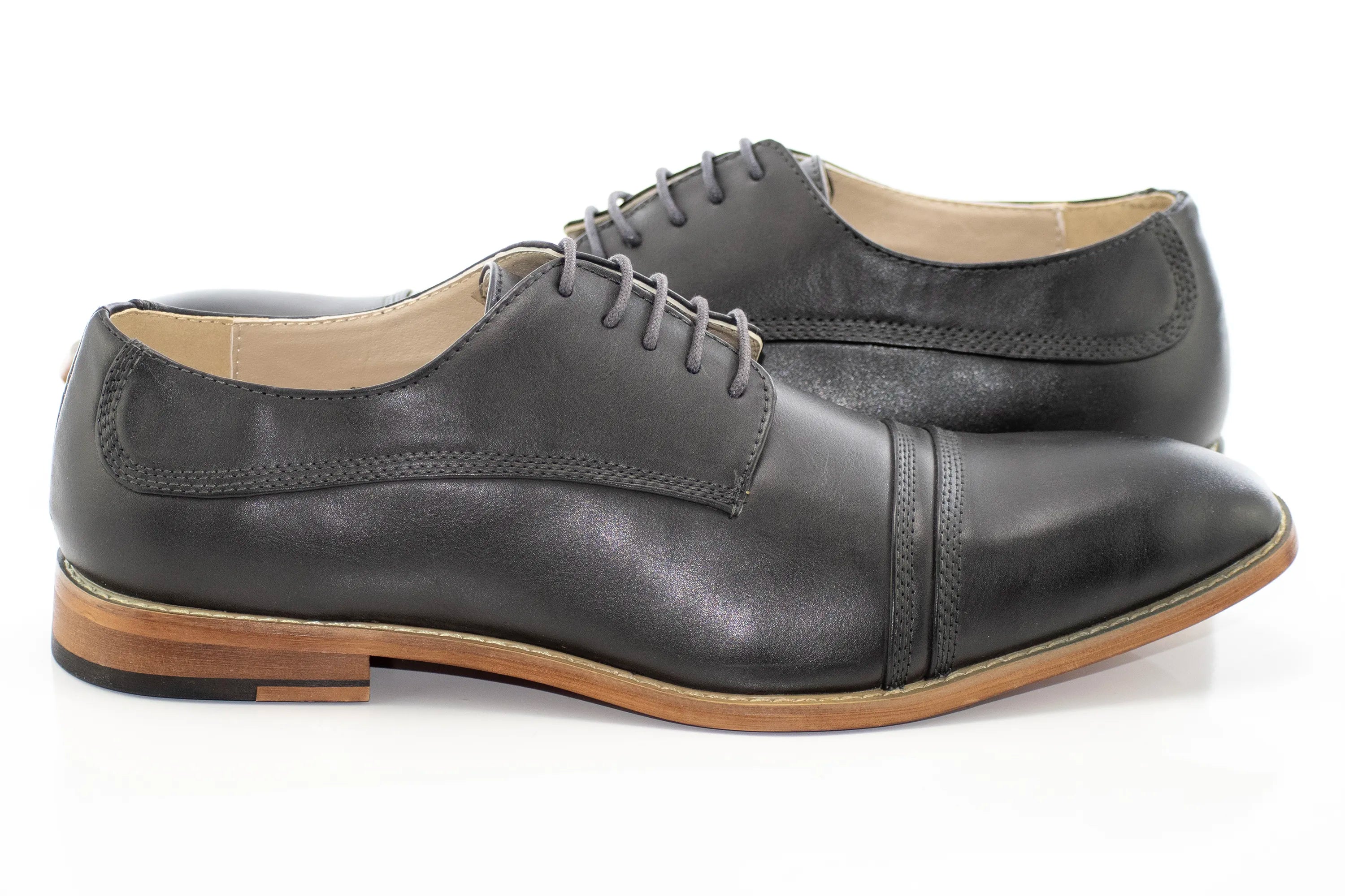 Gray Cap-Top Lace-Up Dress Shoes