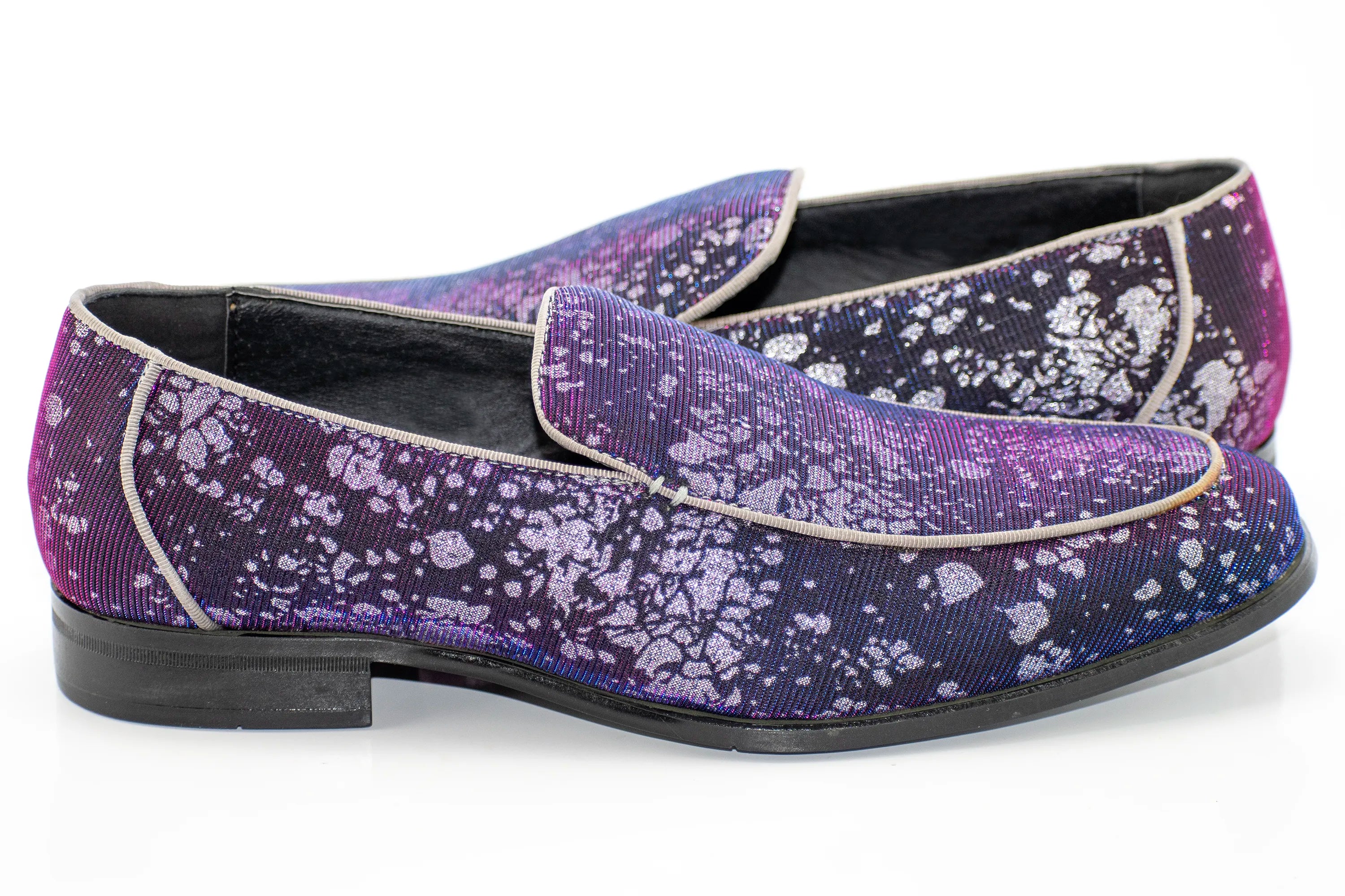 Silver Floral Iridescent Slip-On Loafers