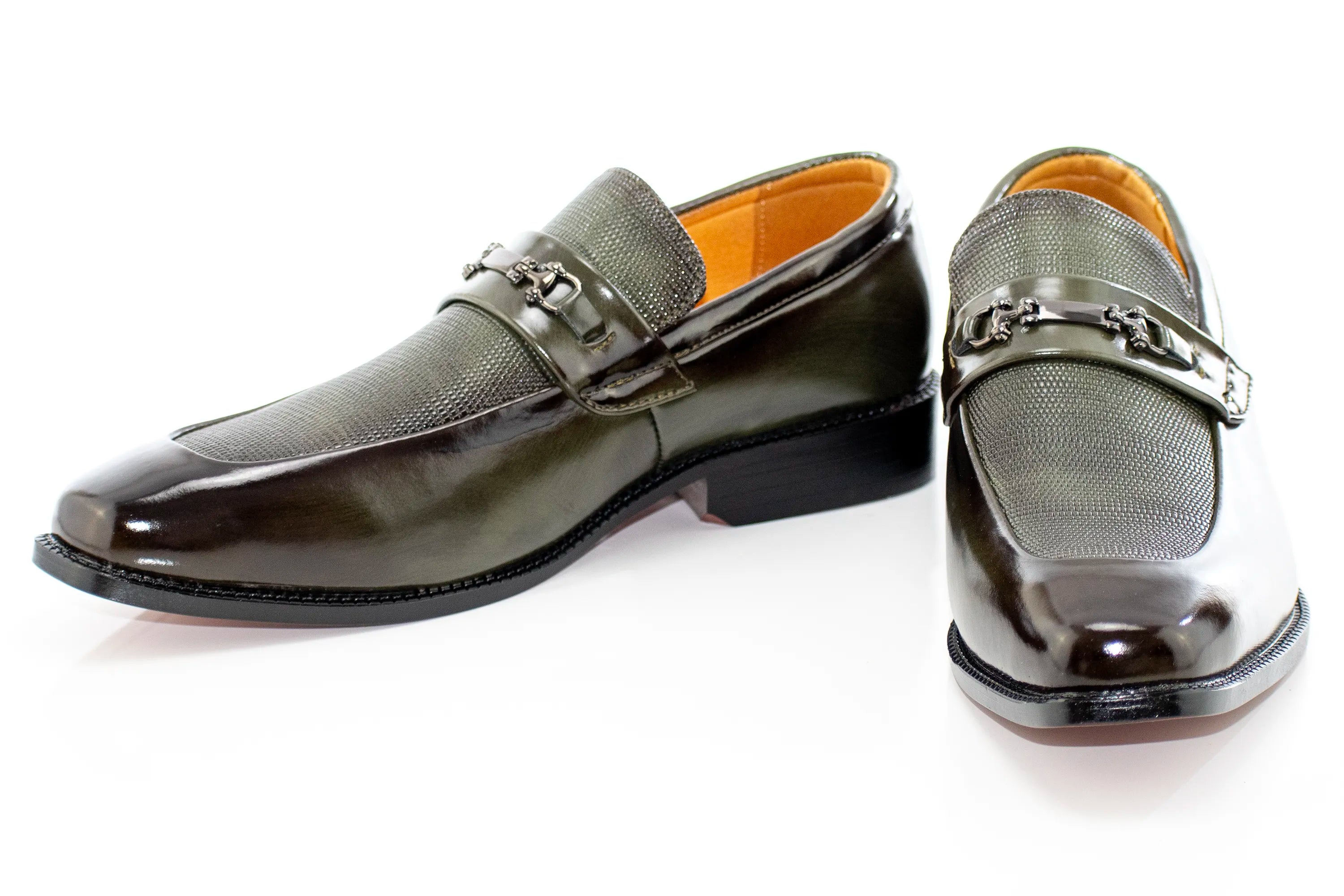 Men's Olive Green PU Leather Bit-Loafer Dress Shoe