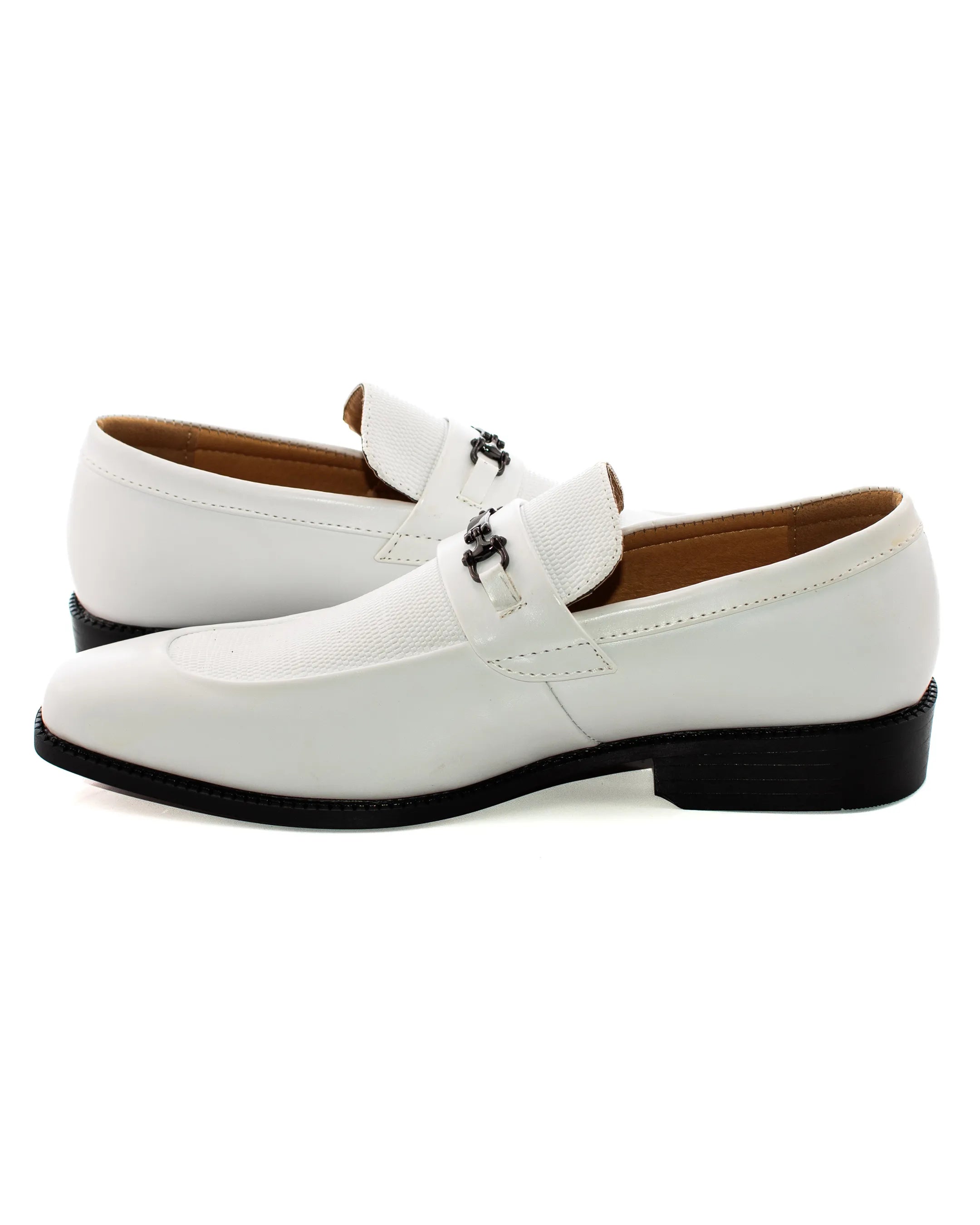 White Textured Leather Bit Loafer
