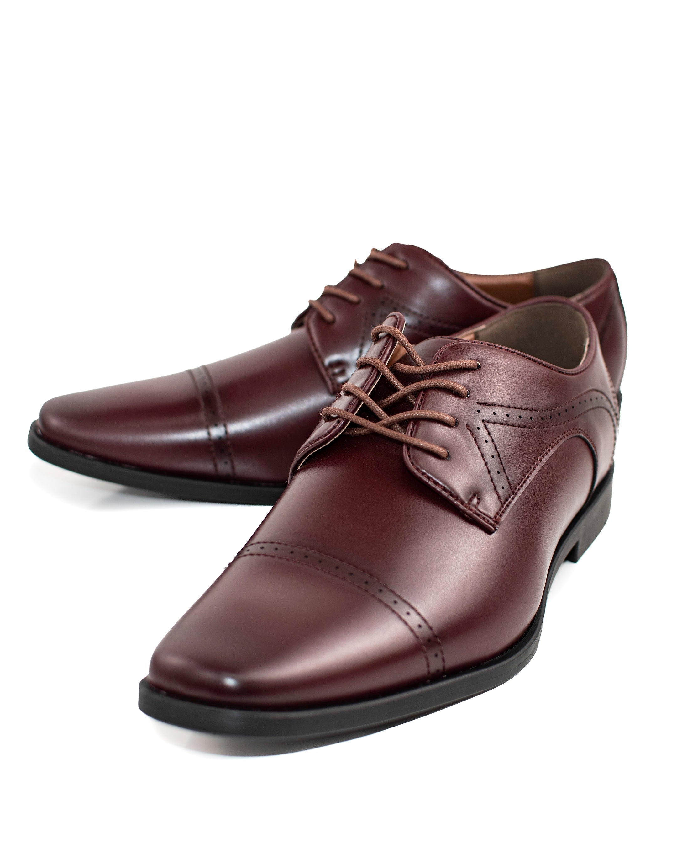 Burgundy Perforated Cap-Toe Derby Lace-Ups | Front View| Dolce Vesta