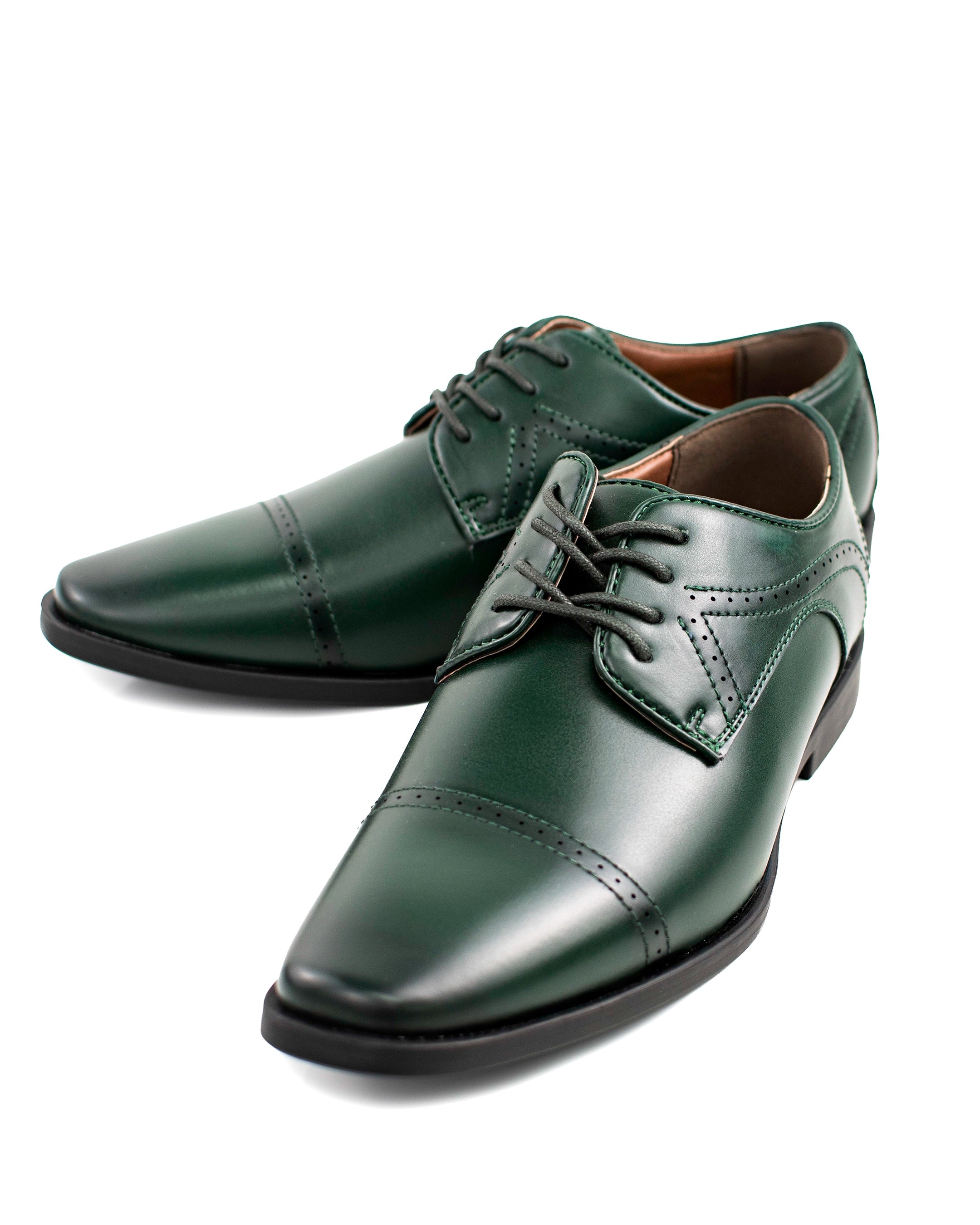 Forest Green Perforated Cap-Toe Derby Lace-Up Shoes| Front View | Dolce Vesta