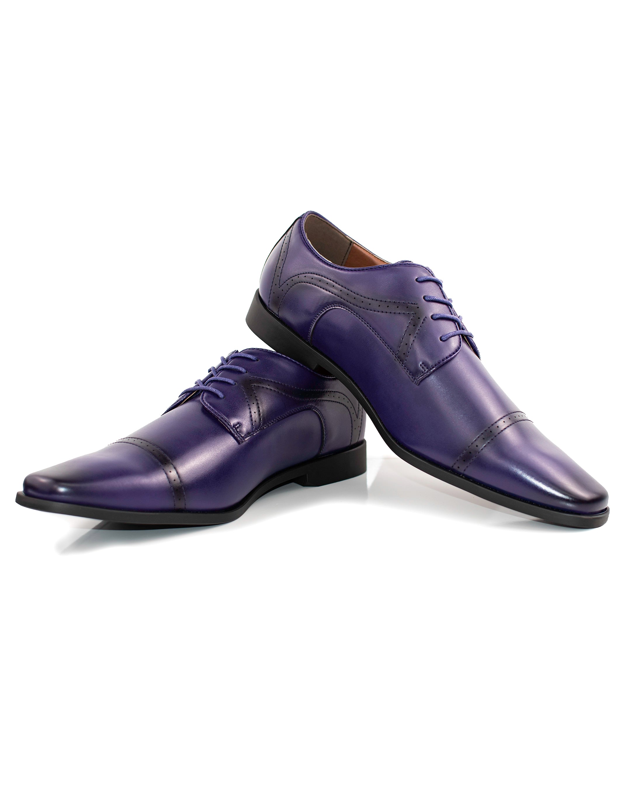 Purple Perforated Cap-Toe Derby Lace-Ups