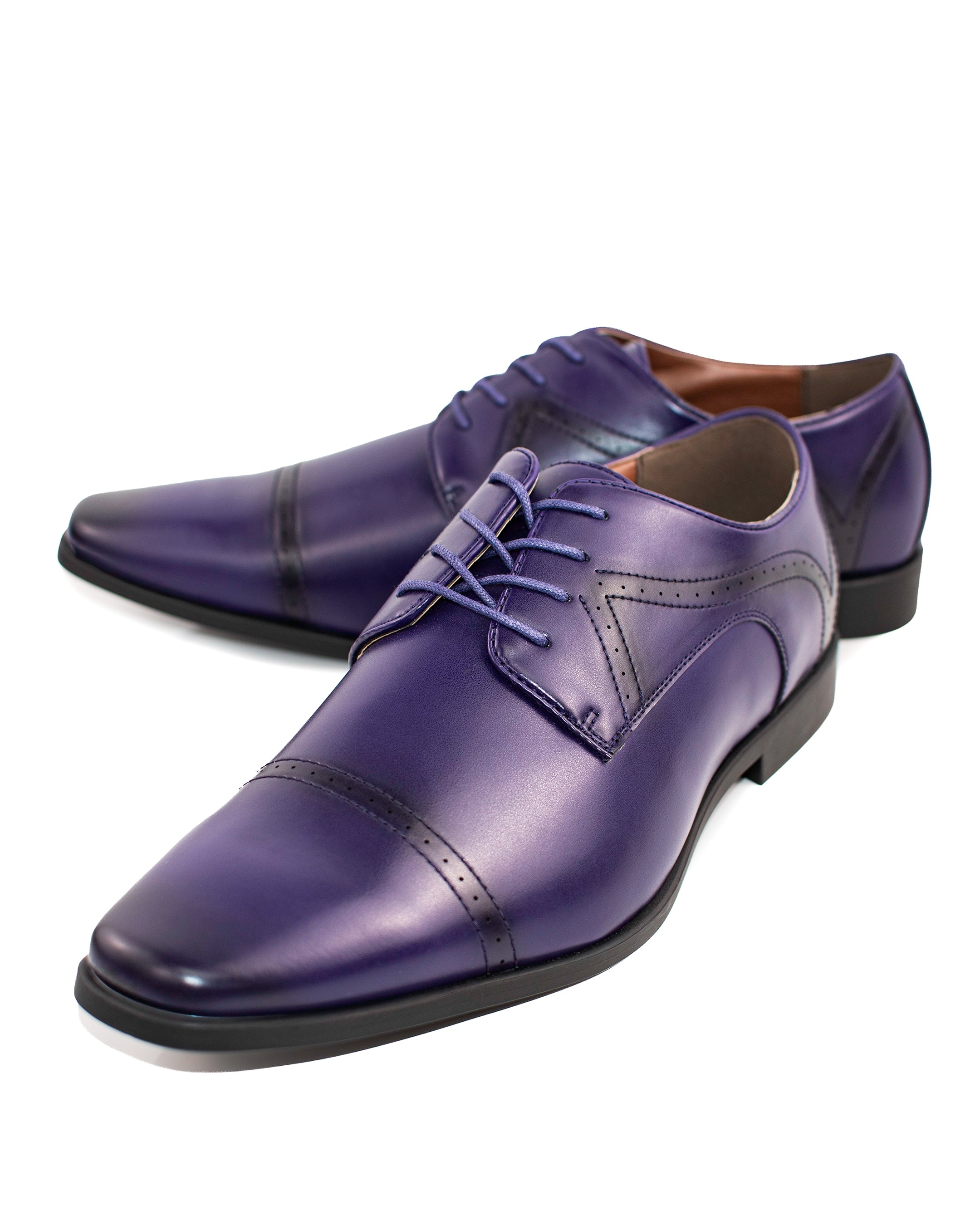 Purple Perforated Cap-Toe Derby Lace-Ups | Front View| Dolce Vesta