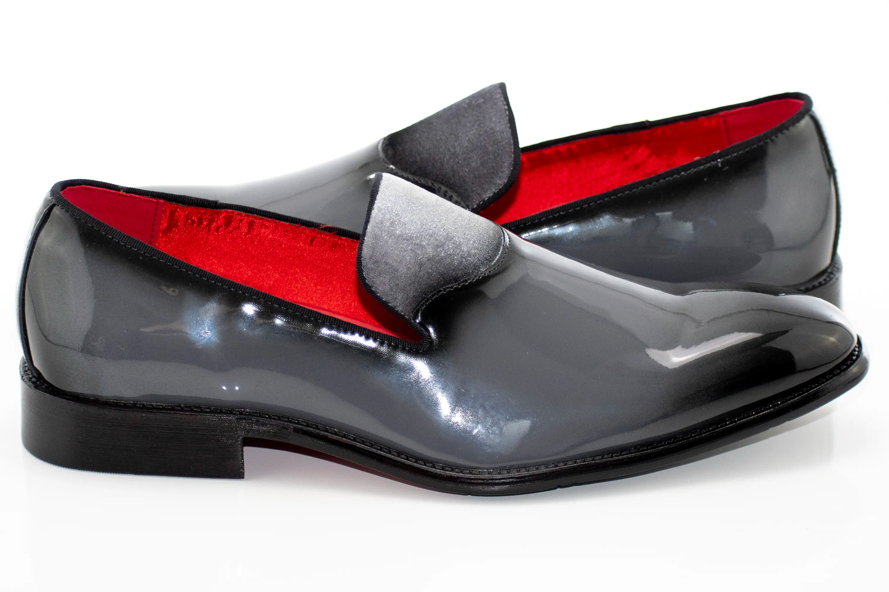 Men's Gray And Black Patent Leather Slip-On Dress Loafer