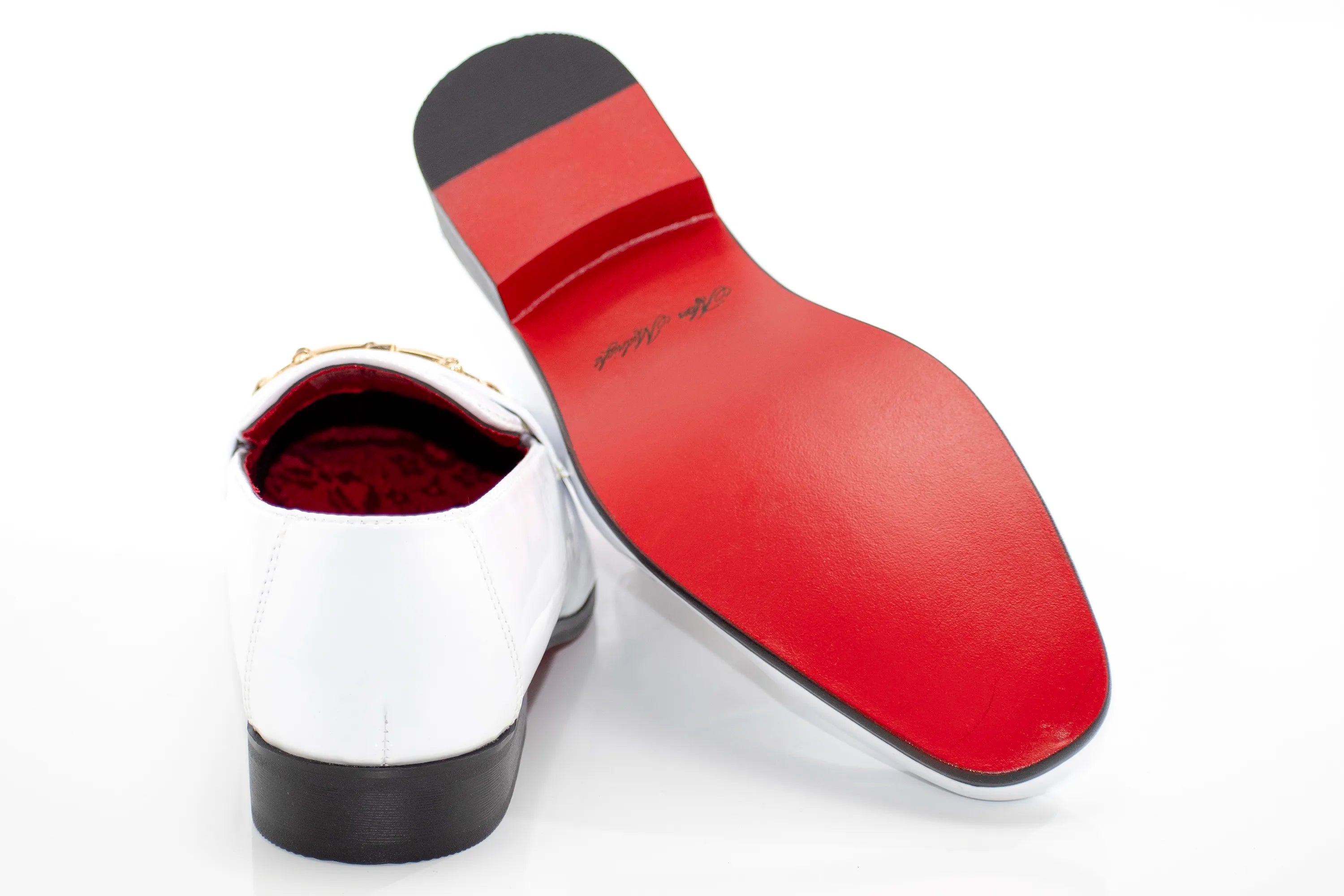 White Patent Leather with Gold Snaffle Slip-On Loafers