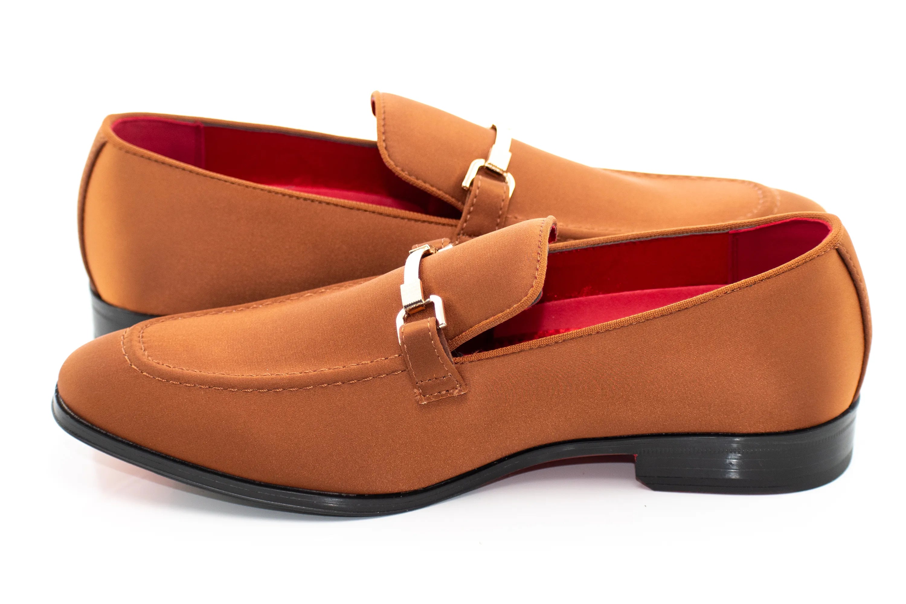 Cognac Satin Apron-Toe Bit Loafer