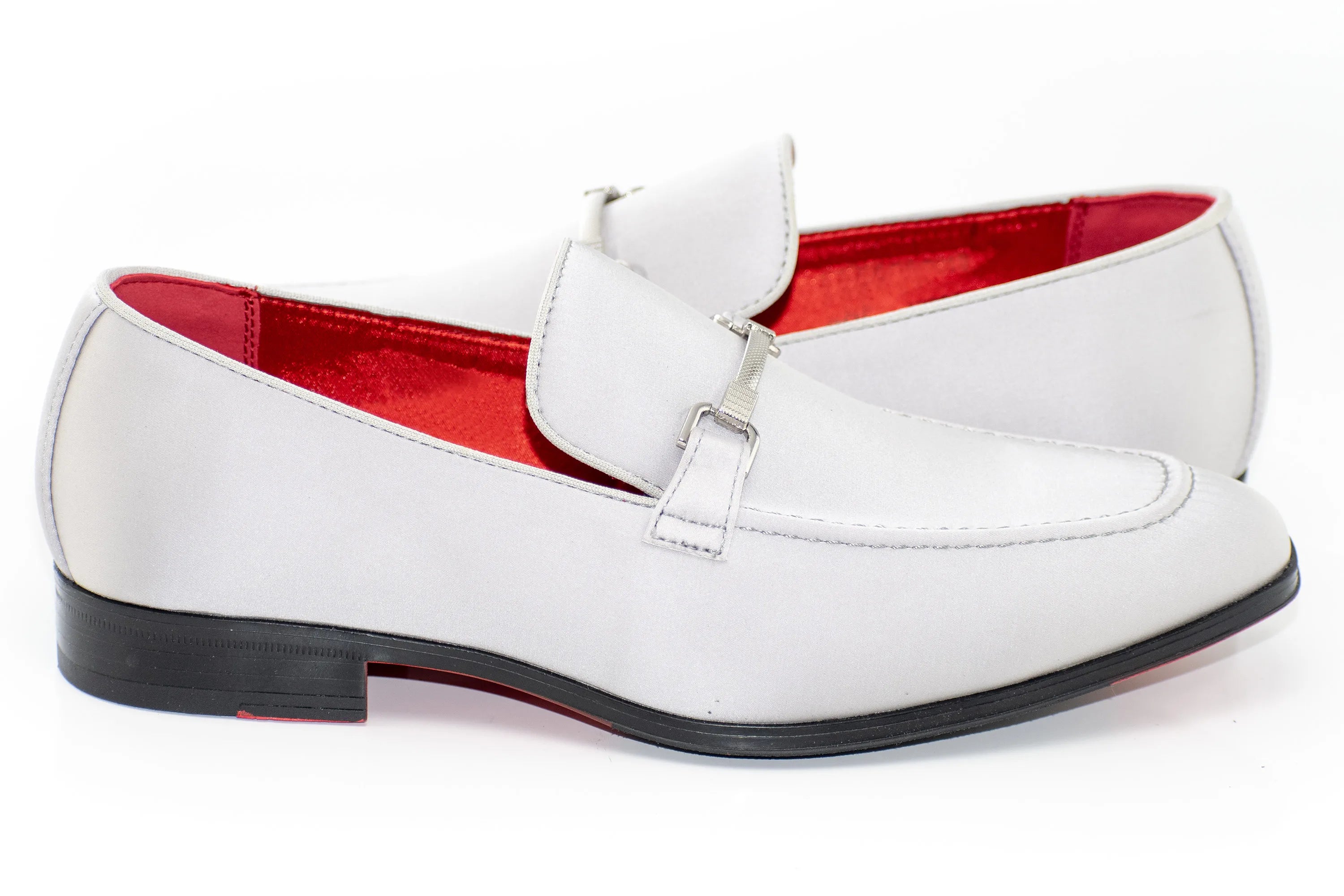 Silver Satin Apron-Toe Bit Loafer