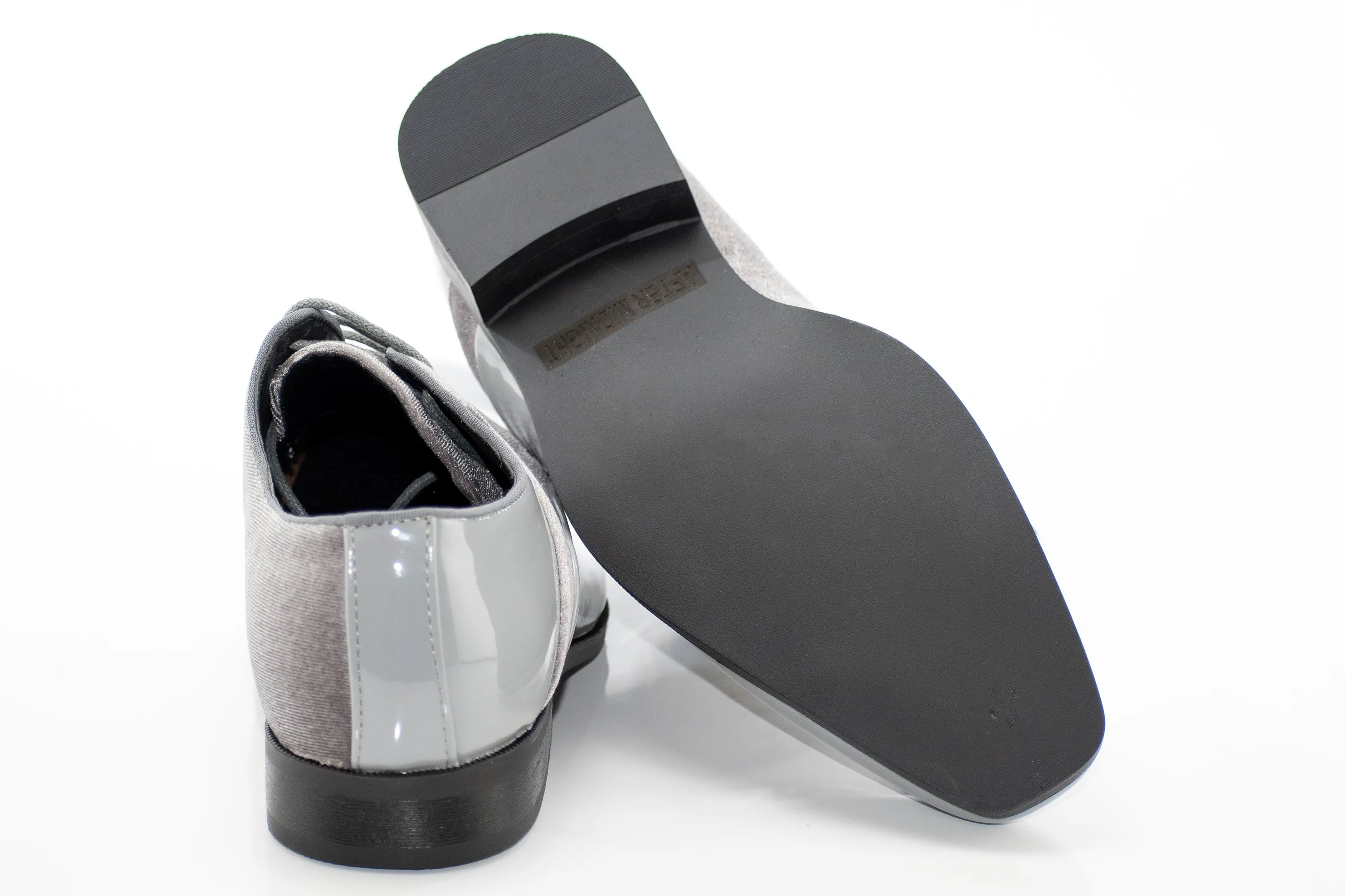 Gray Velvet and Patent Leather Lace-Up
