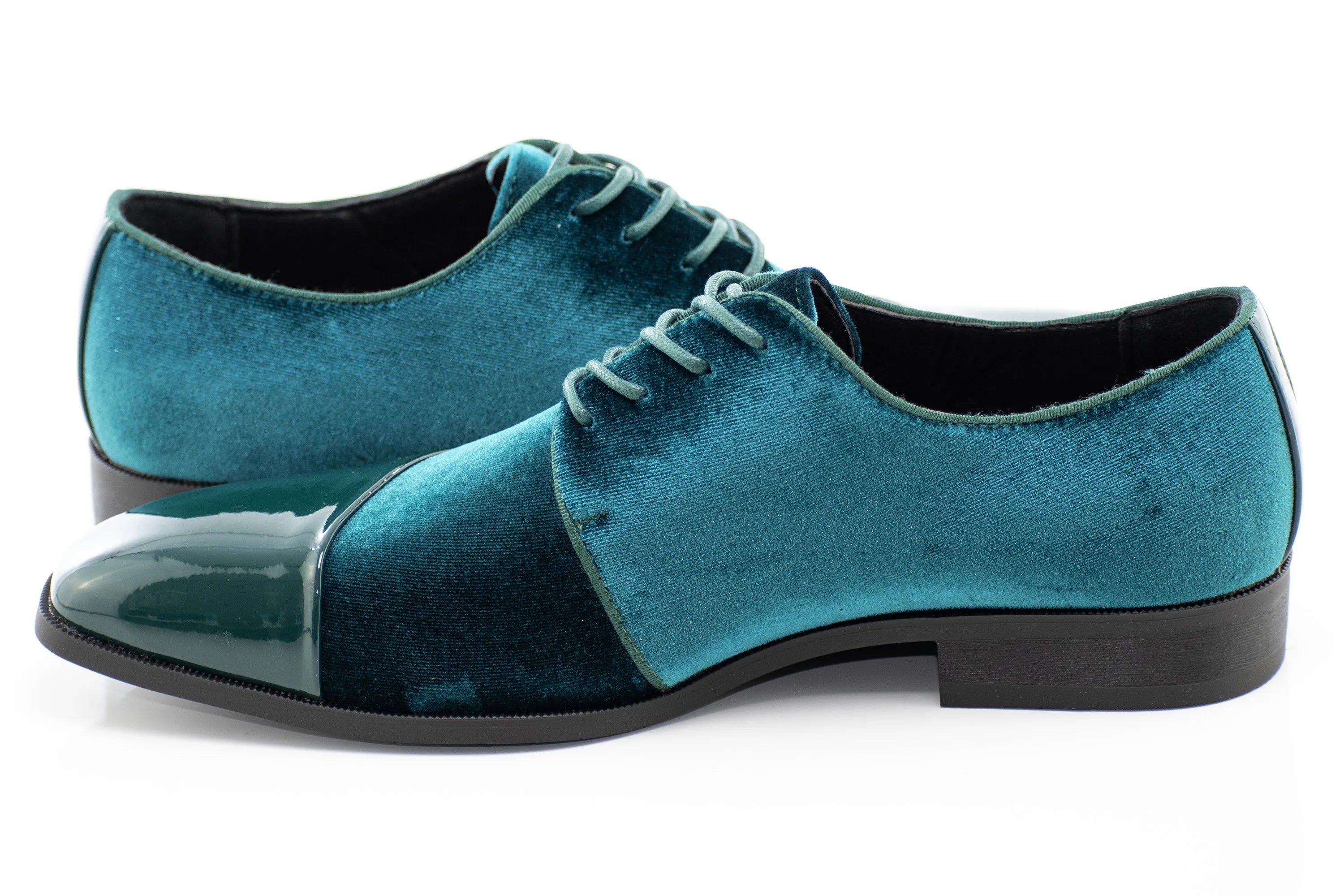 Hunter Green Velvet and Patent Leather Lace-Up