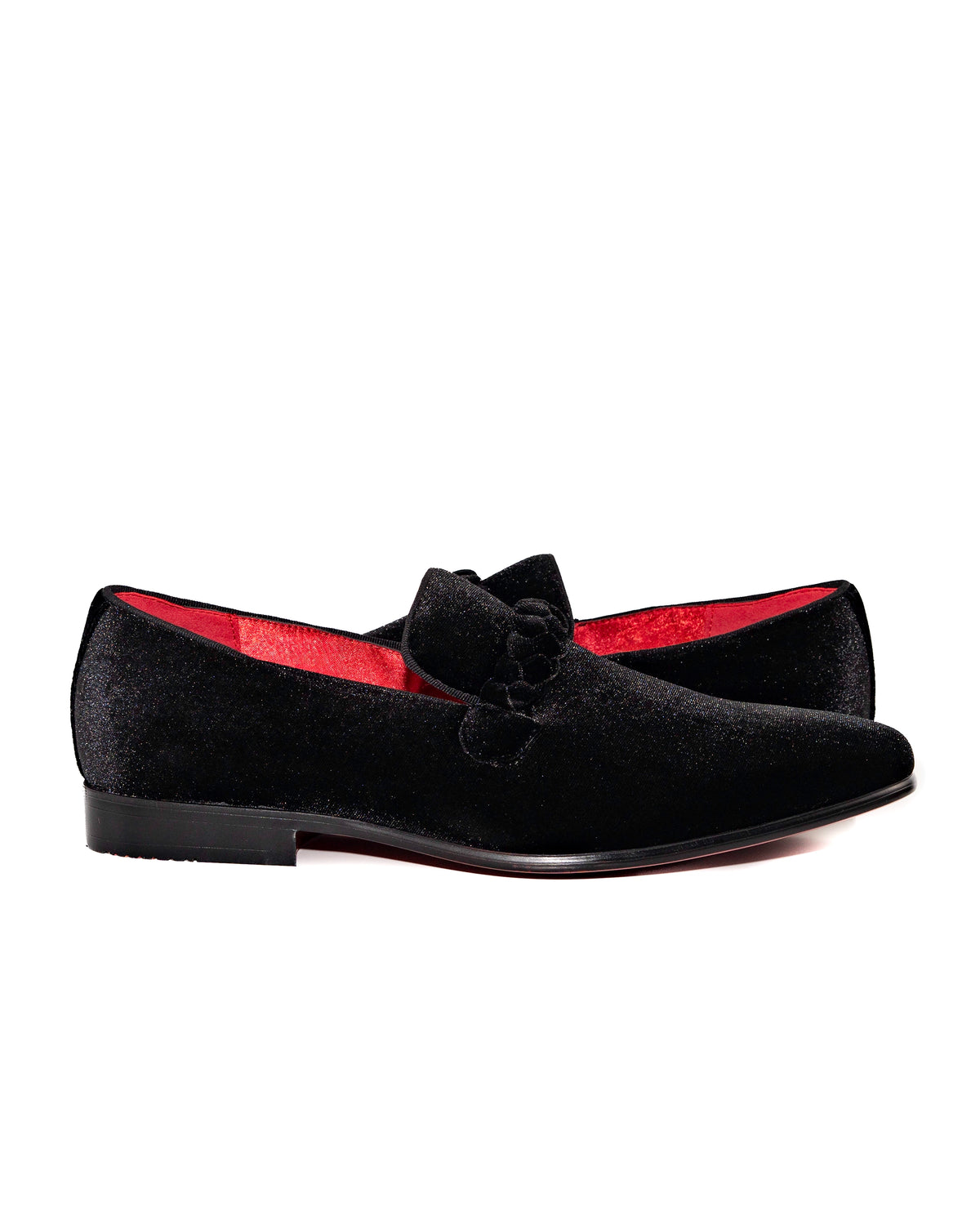 Black Velvet Loafers with Braided Strap Shoes | Outside View | Dolce Vesta