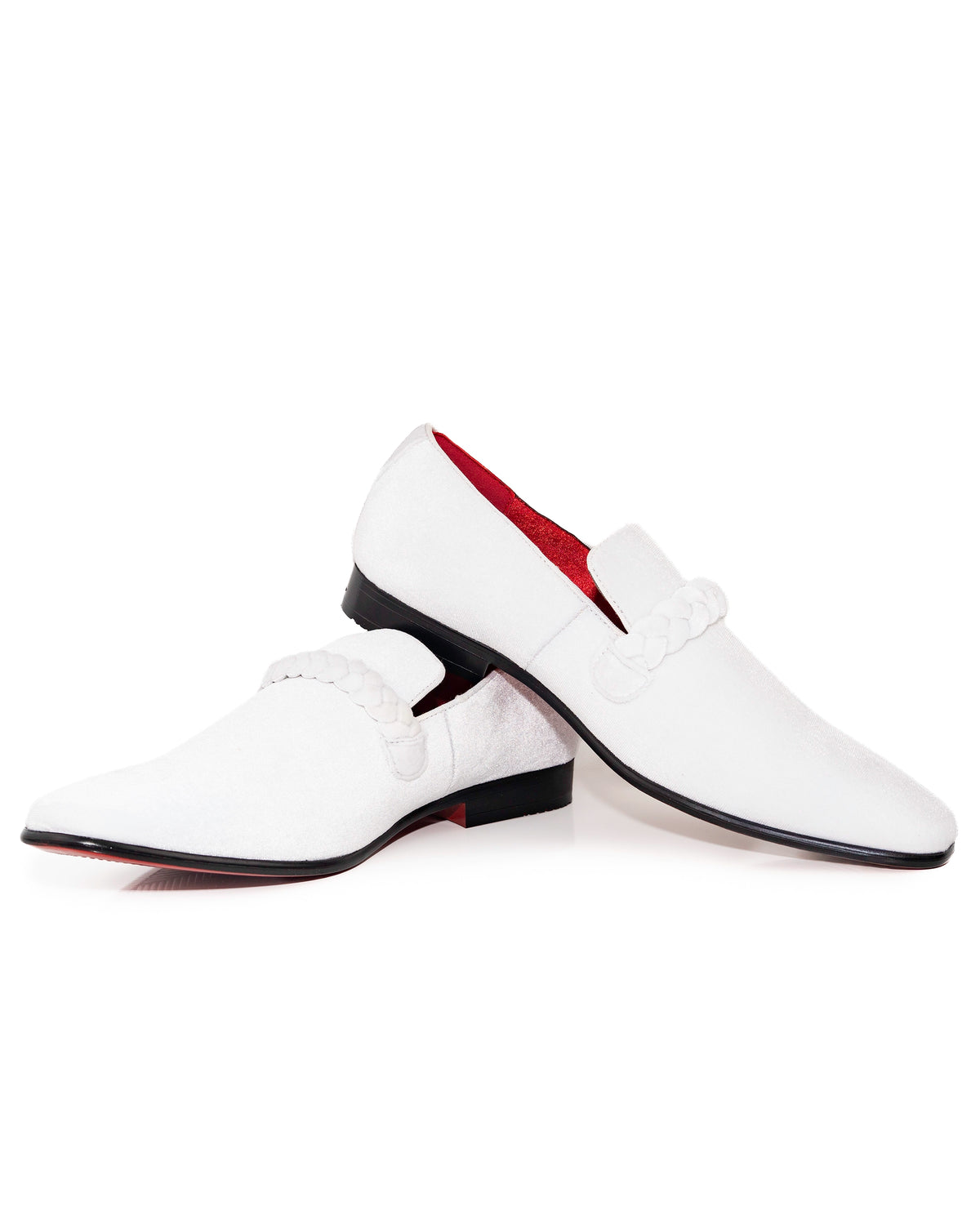 White Velvet Loafers with Braided Strap Shoes | Casual View | Dolce Vesta
