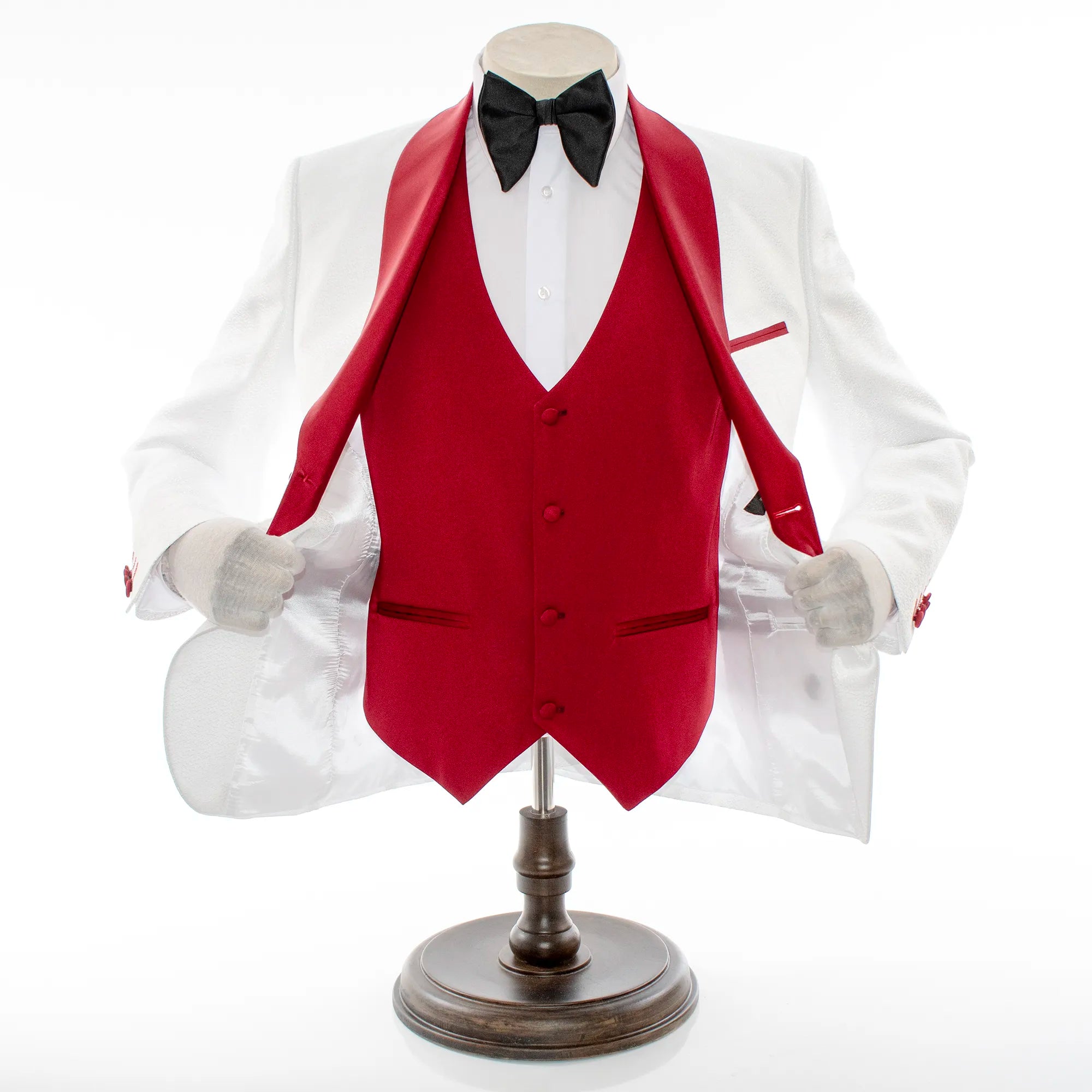 White And Burgundy Filigree 3-Piece Slim-Fit Tuxedo