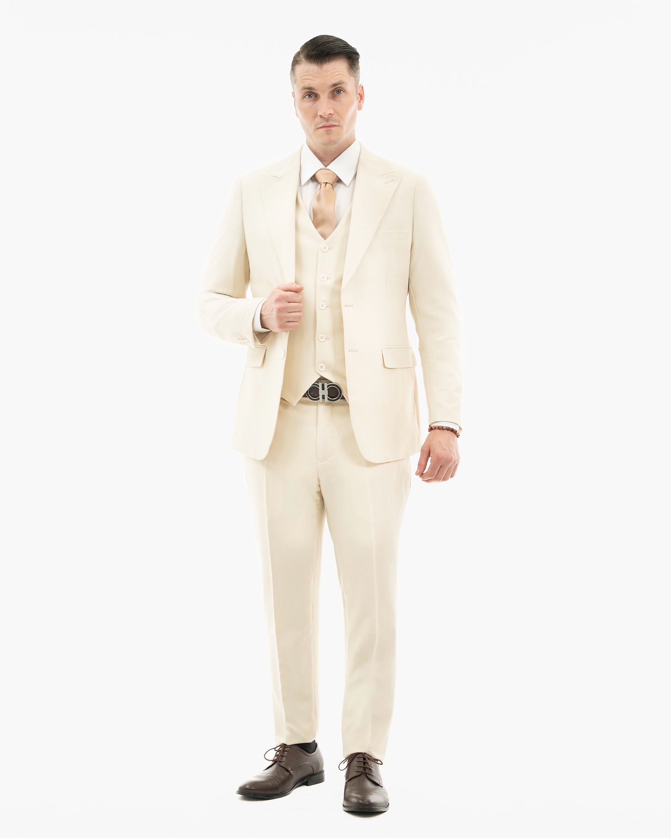 Winter White 3-Piece Stretch Slim-Fit Suit