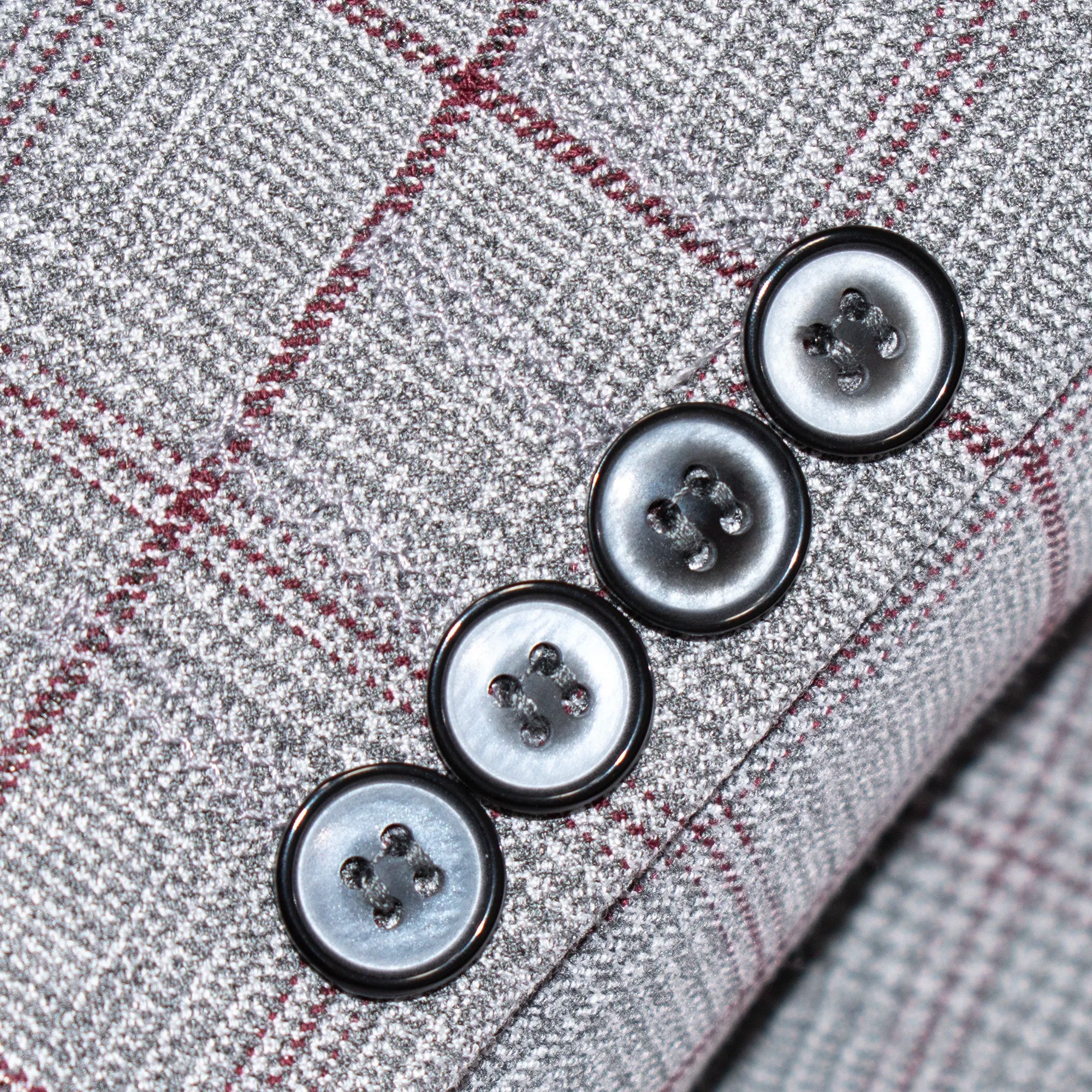 Gray and Burgundy Windowpane 3-Piece Tailored-Fit Suit