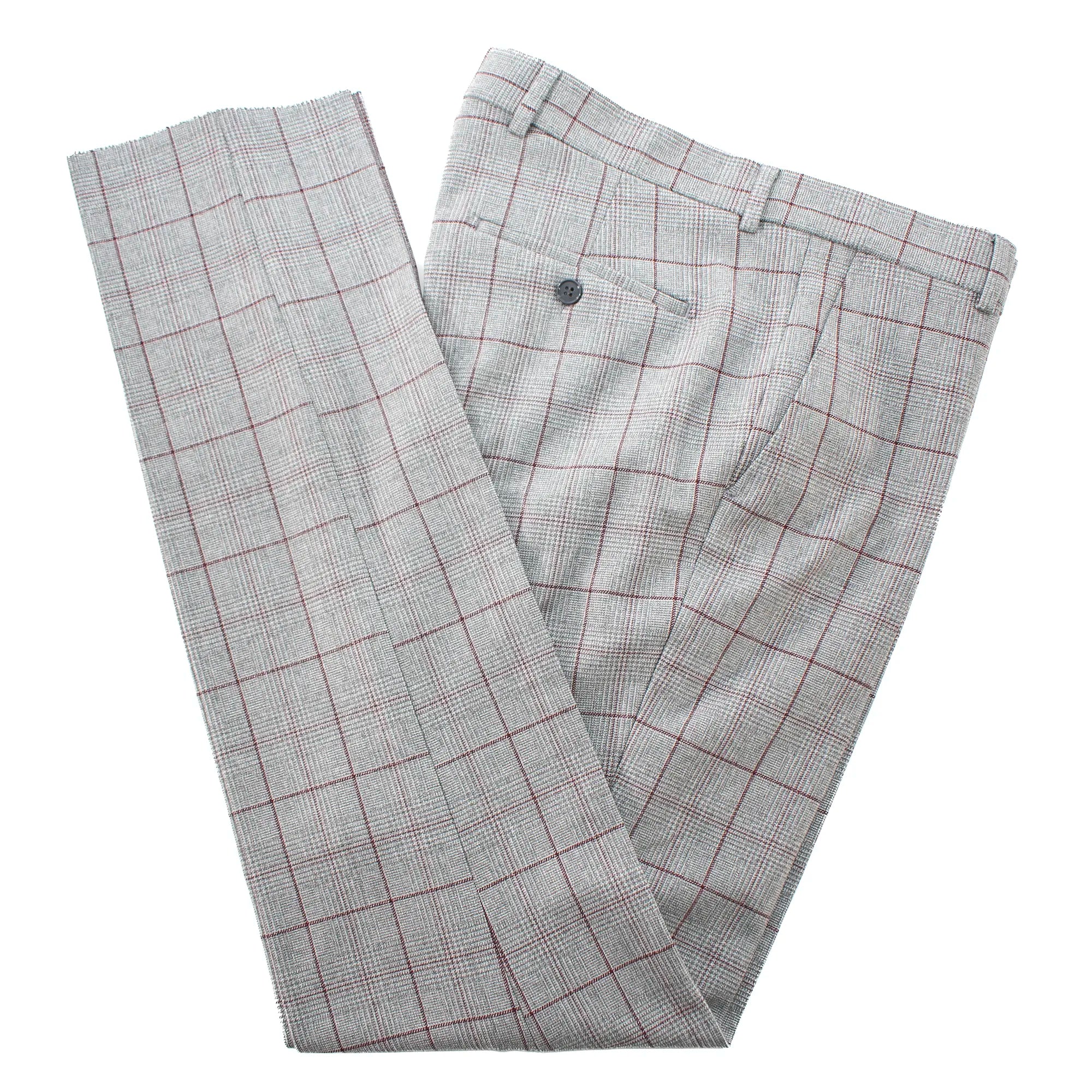 Gray and Burgundy Windowpane 3-Piece Tailored-Fit Suit