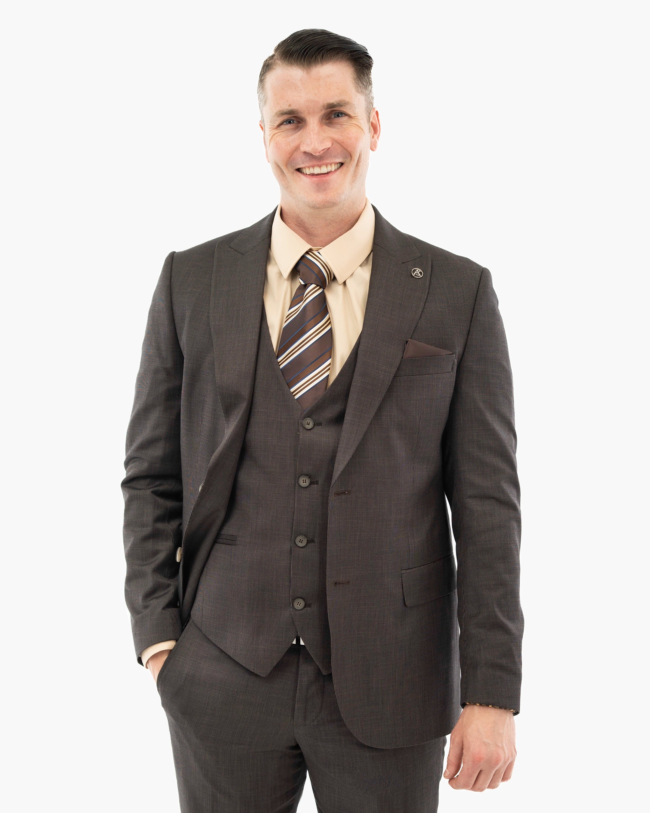 Brown Birdseye 3-Piece Tailored-Fit Suit