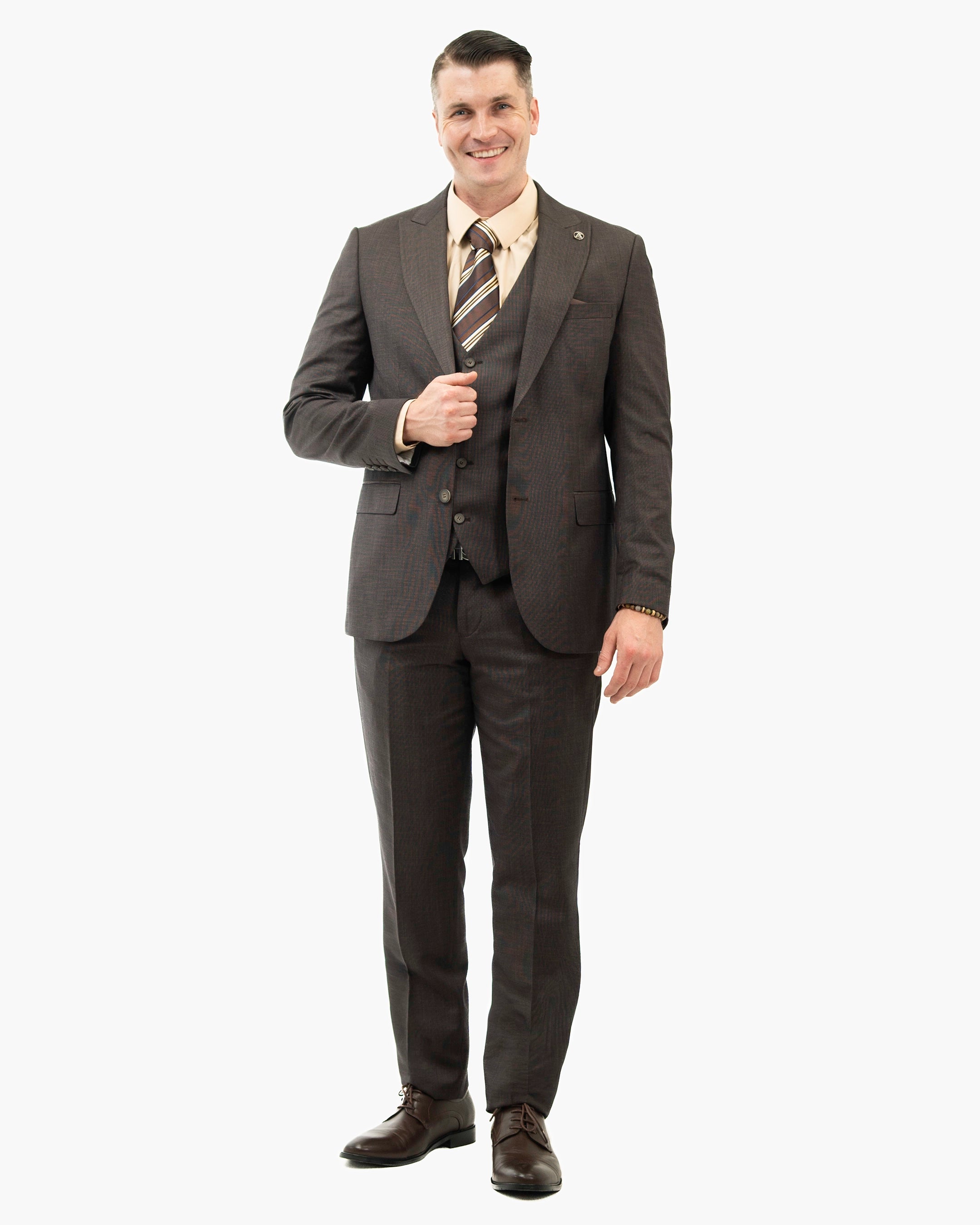 Brown Birdseye 3-Piece Tailored-Fit Suit