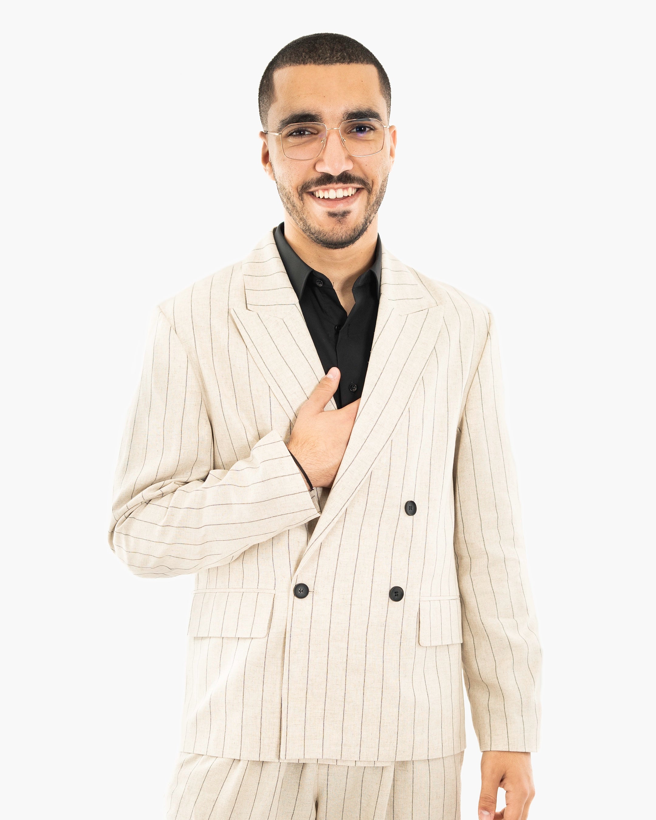 Pinstriped Oversized Linen Suit Jacket