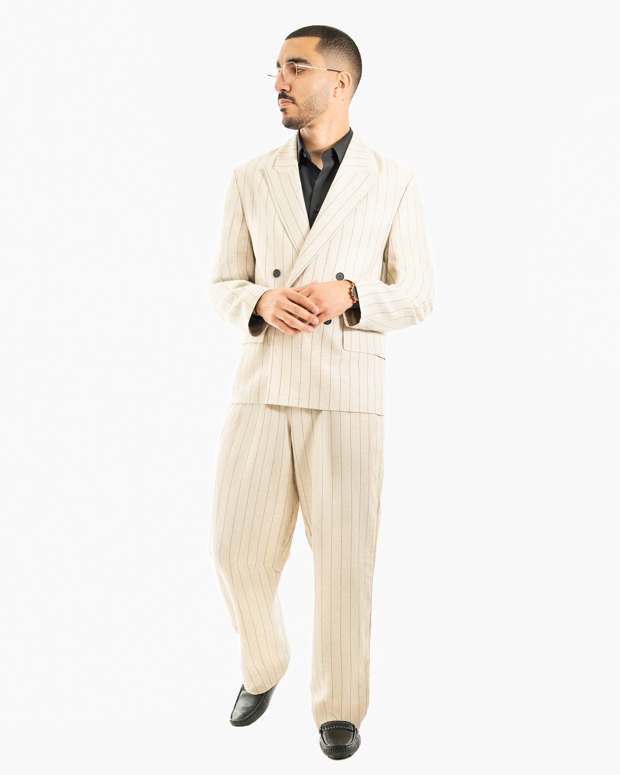 Pinstriped Oversized Linen Suit Jacket