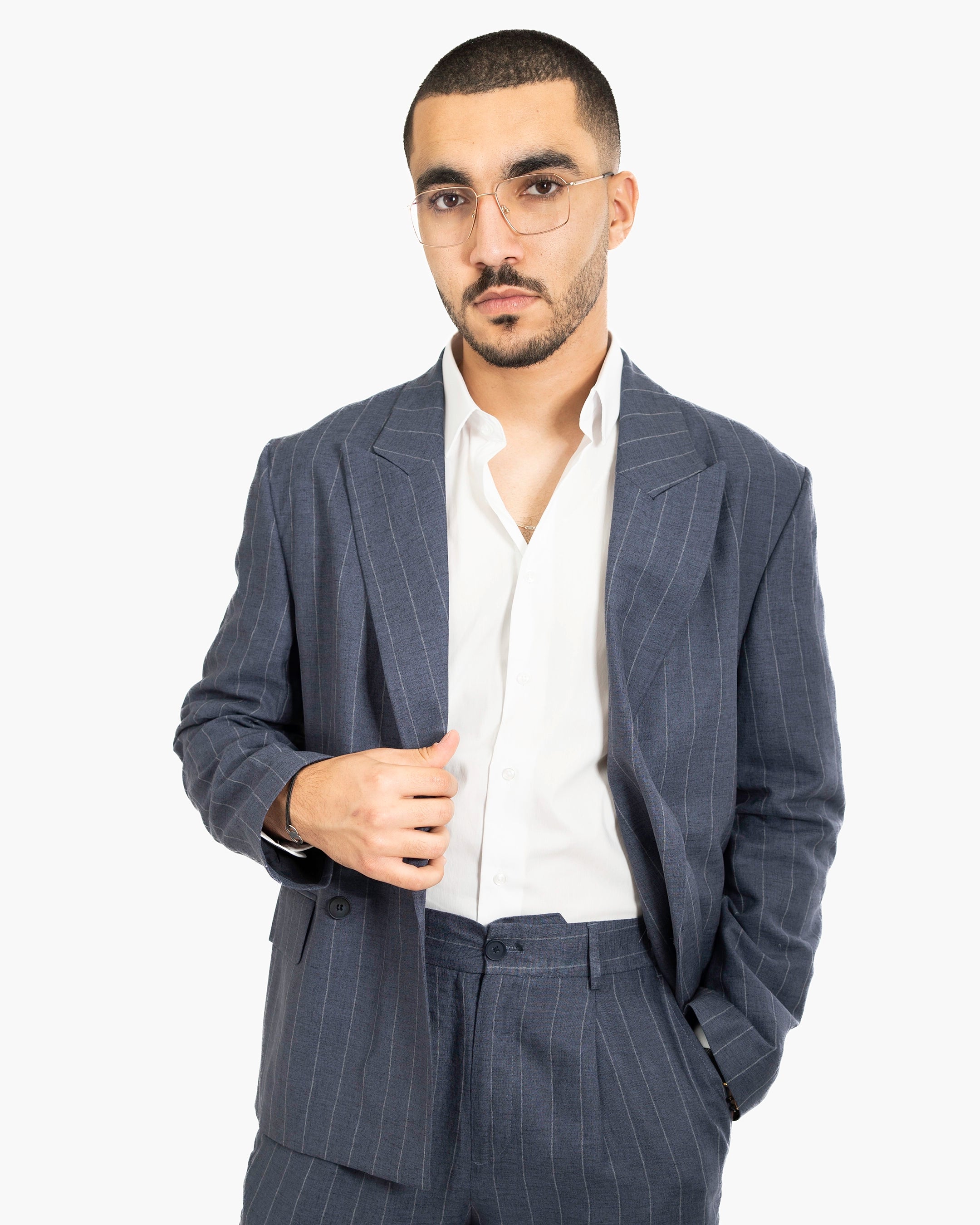 Pinstriped Oversized Linen Suit Jacket