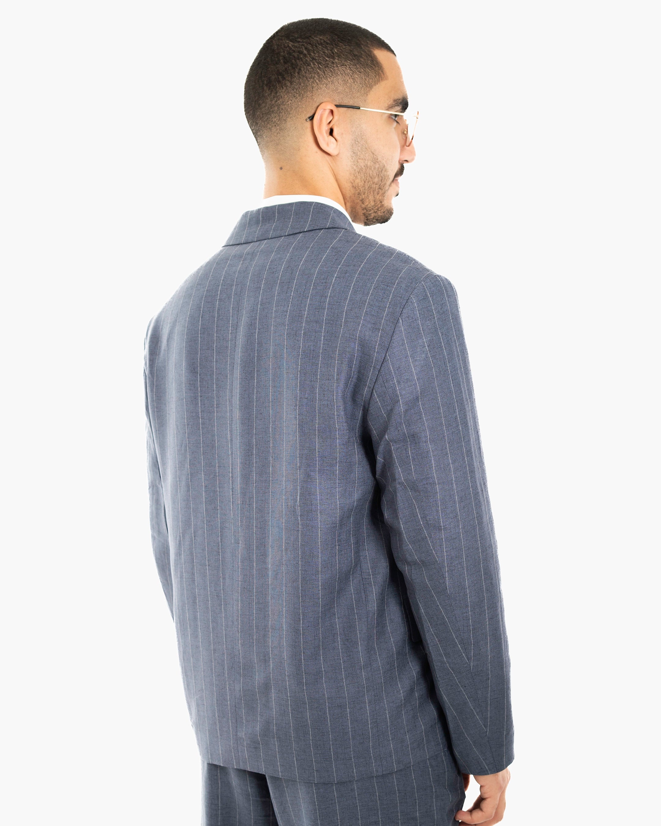 Pinstriped Oversized Linen Suit Jacket