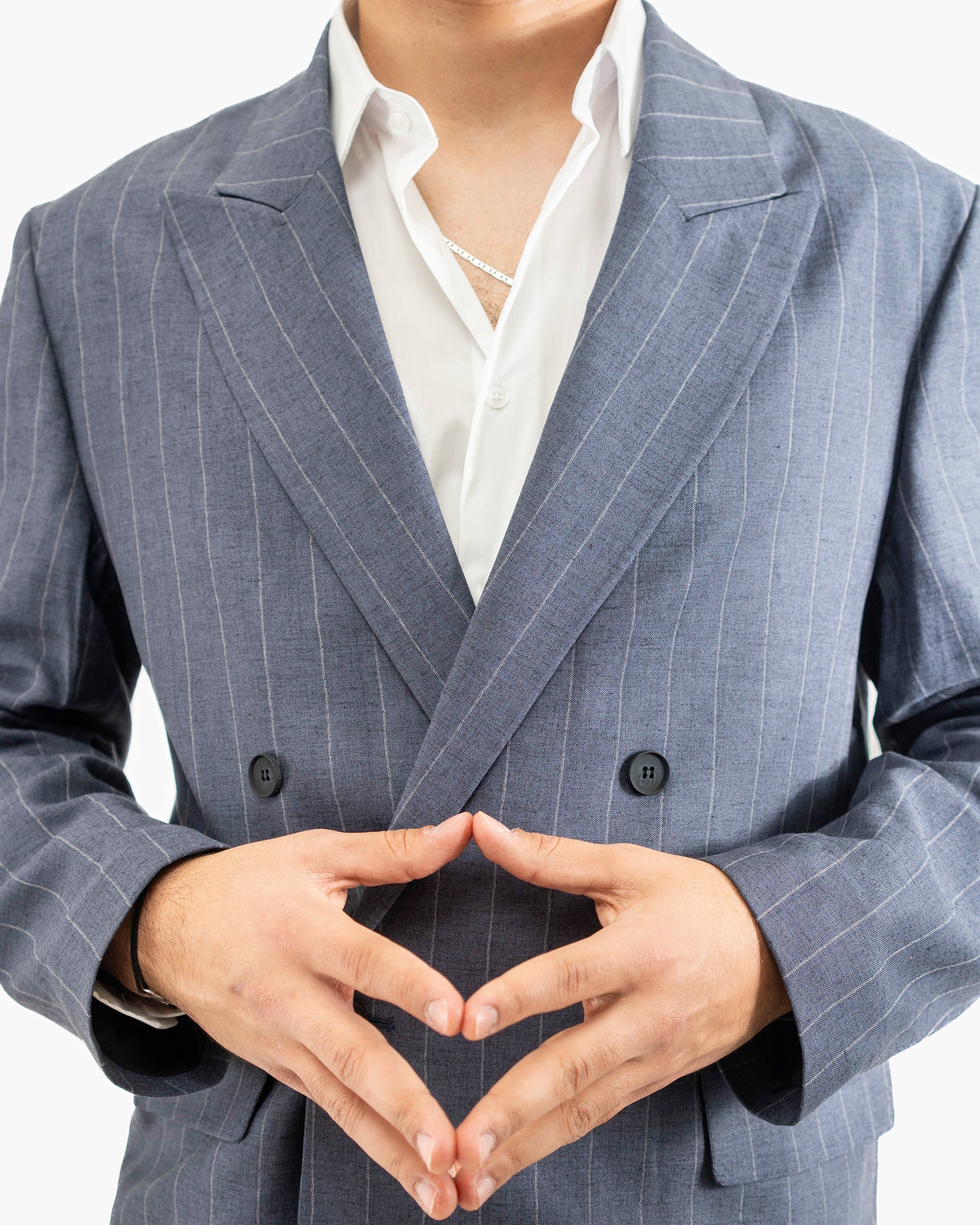 Pinstriped Oversized Linen Suit Jacket