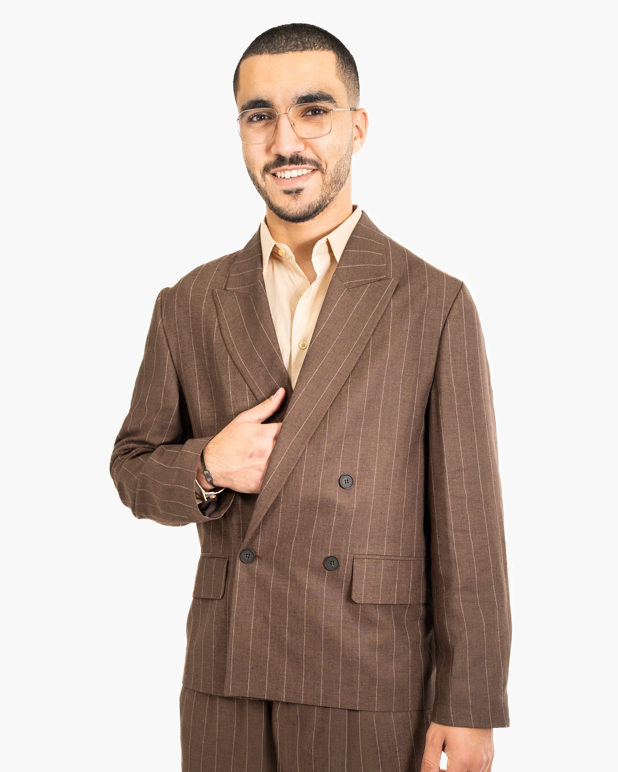 Pinstriped Oversized Linen Suit Jacket